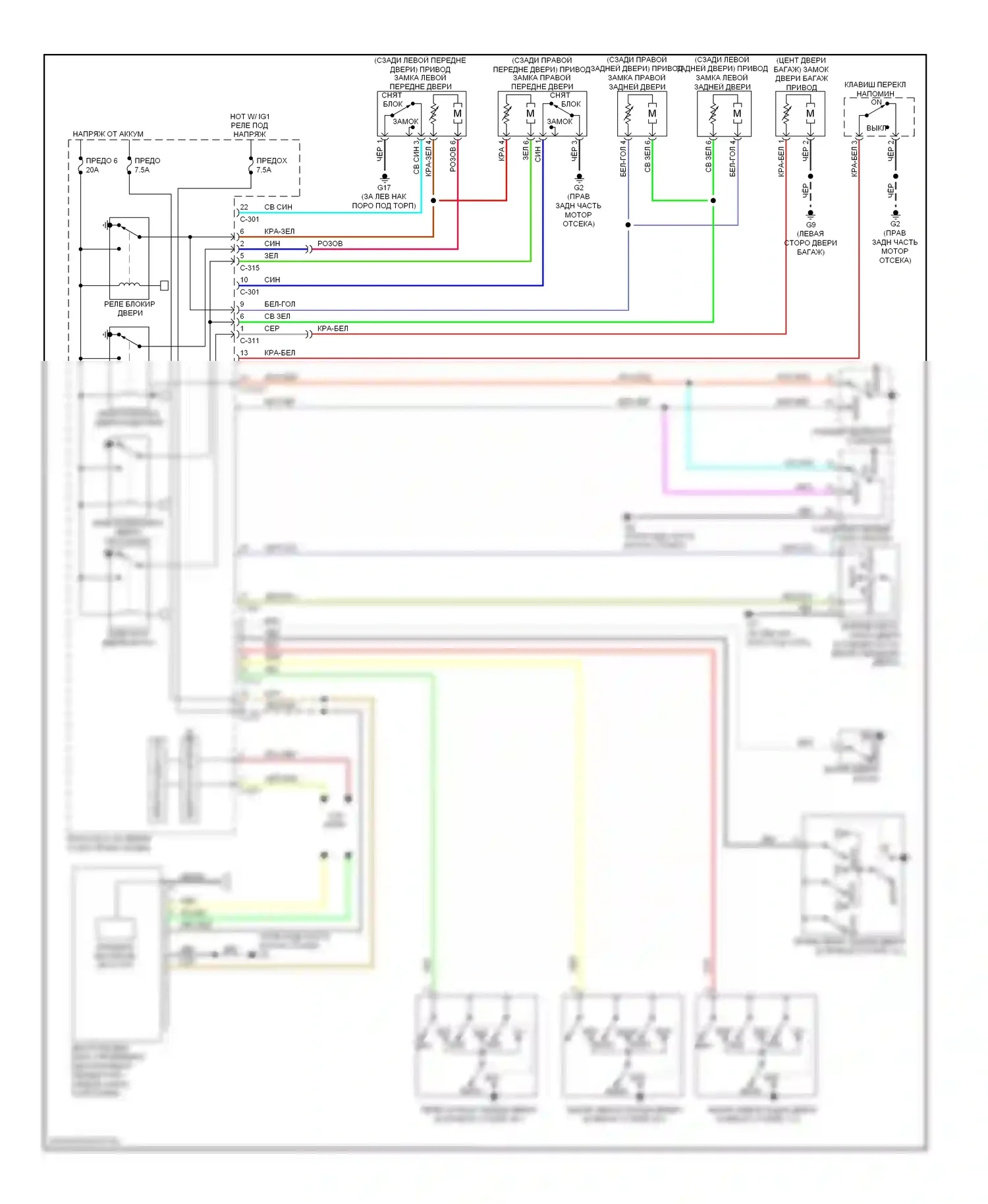 Outlander Mitsubishi II (2005-2009): Электросхема центрального замка, без ключа 