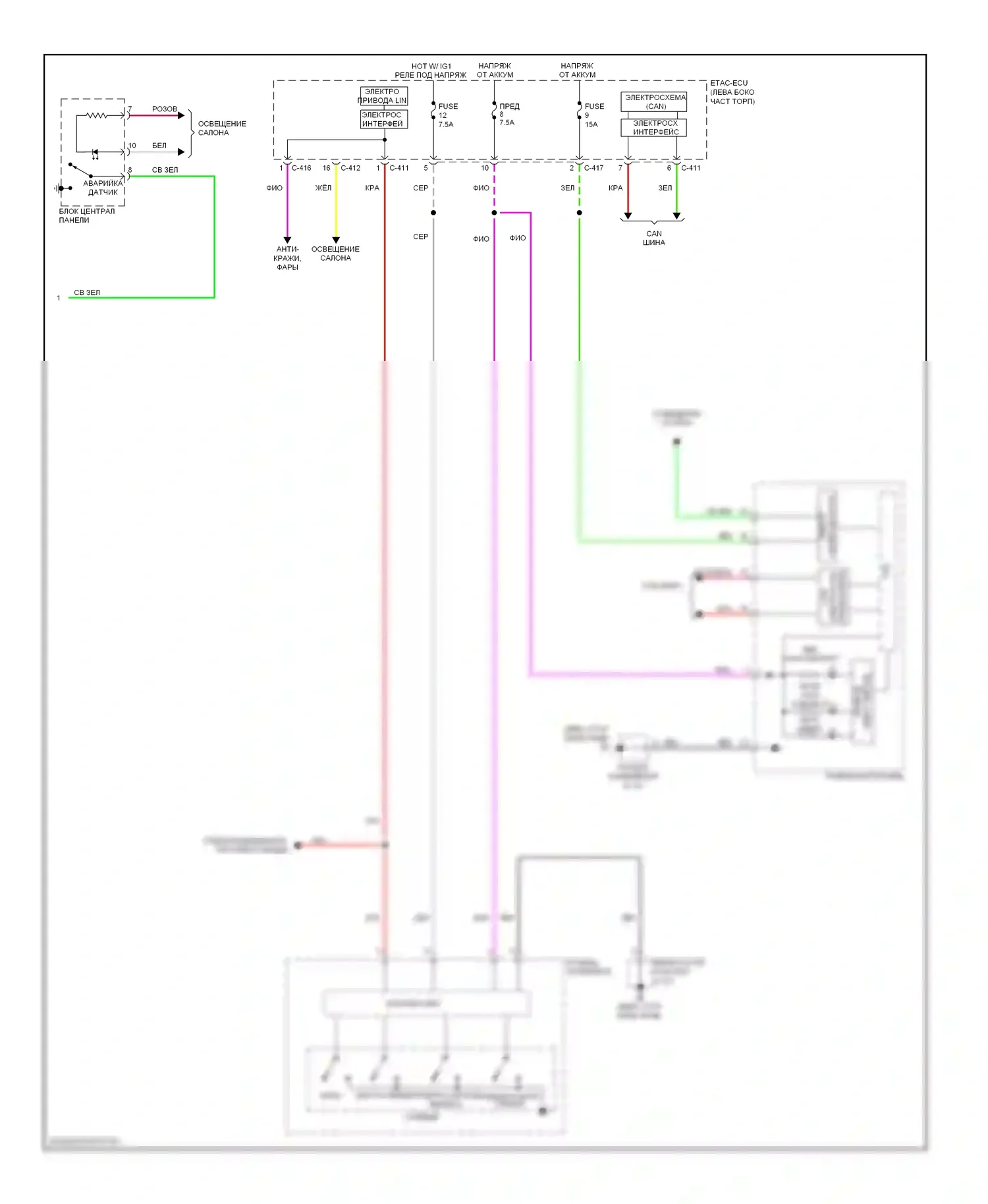 Outlander Mitsubishi III рестайлинг (2014-2015): Электросхема фар и фонарей (2 из 2) 