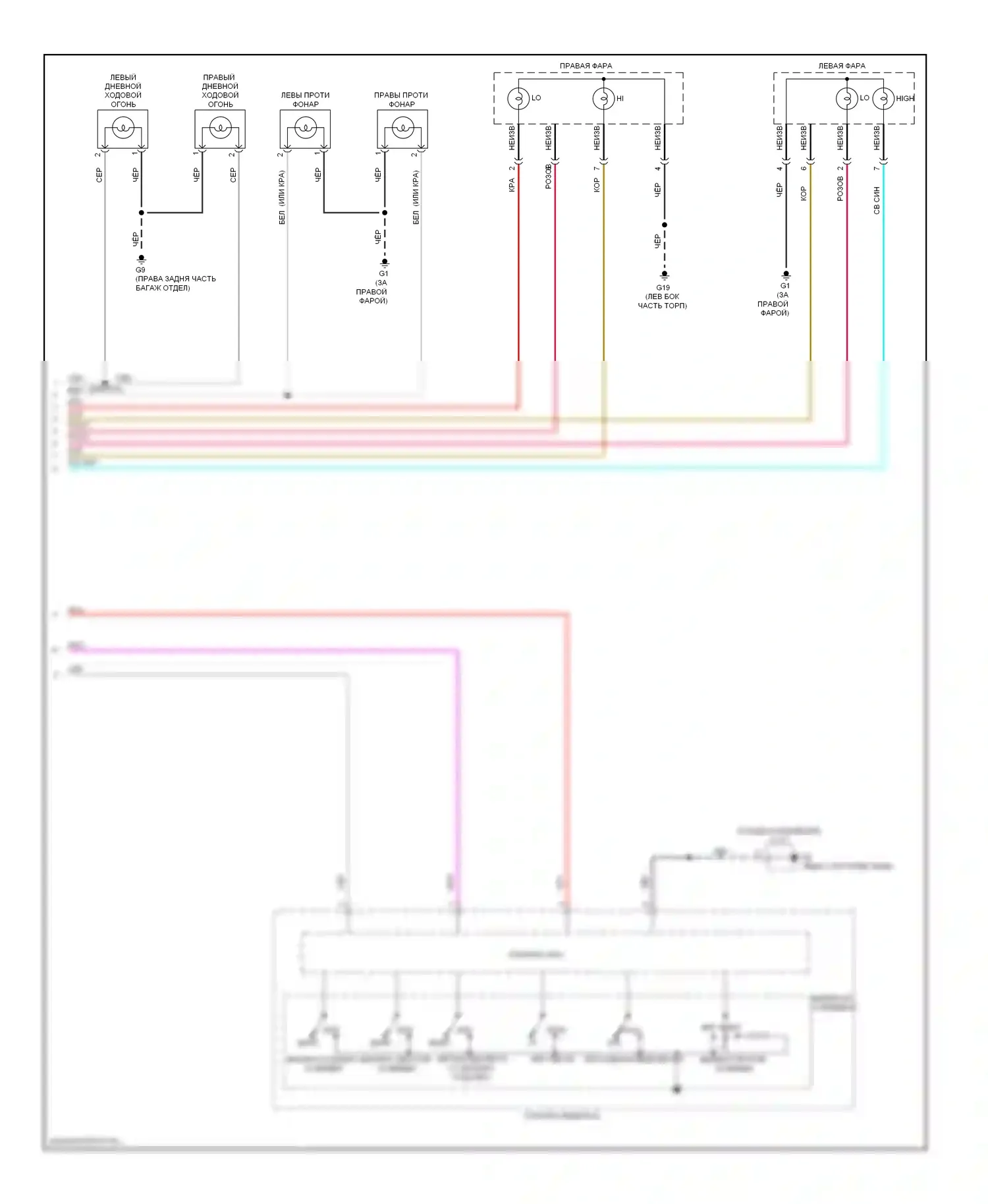Outlander Mitsubishi III рестайлинг (2014-2015): Электросхема фар, без разряда высокой интенсивности (2 из 2) 