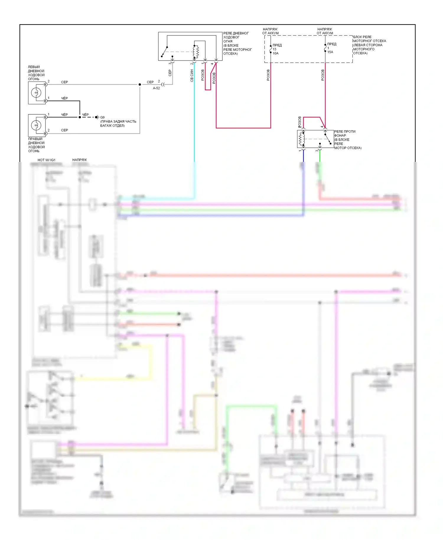 Outlander Mitsubishi III рестайлинг (2014-2015): Электросхема фар, с разрядкой высокой интенсивности (1 из 2) 