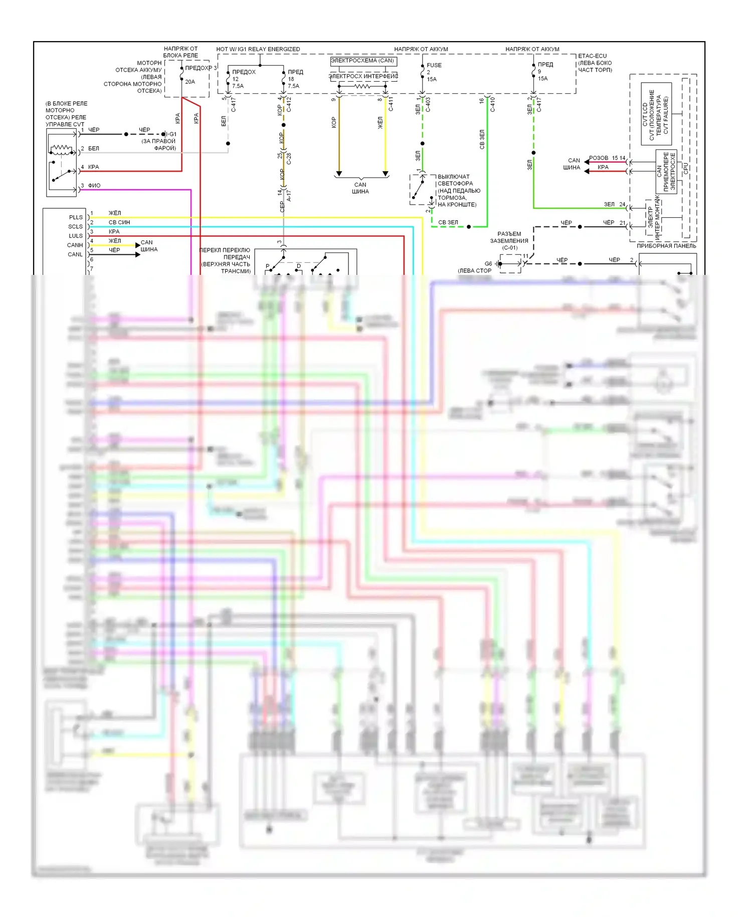 Outlander Mitsubishi III рестайлинг (2014-2015): Электросхема автоматической коробки передач 