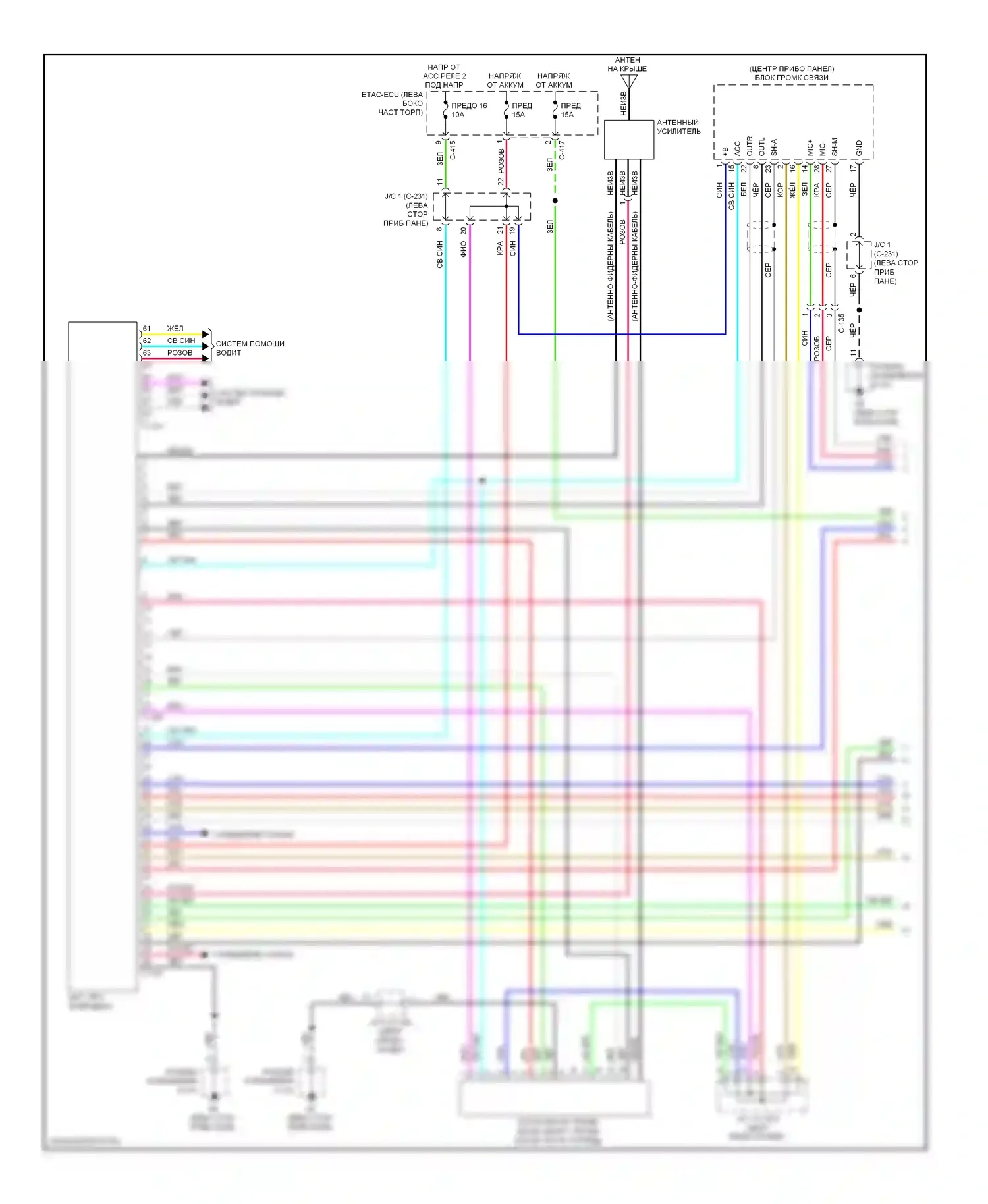 Outlander Mitsubishi III рестайлинг (2014-2015): Электросхема магнитолы, без системы мультисвязи, без усилителя (1 из 2) 