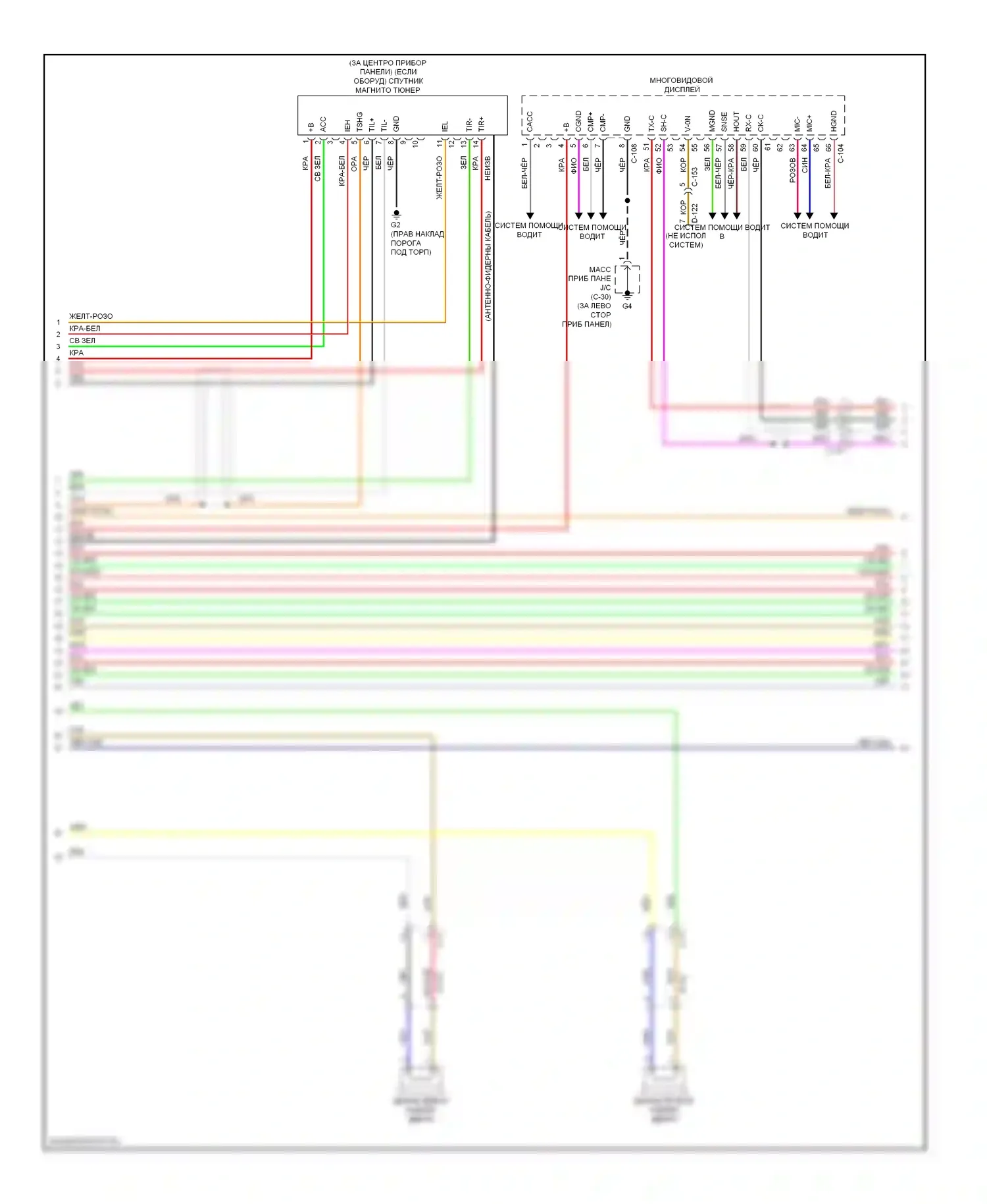 Outlander Mitsubishi III рестайлинг (2014-2015): Электросхема магнитолы, с мультисвязью, без усилителя (2 из 3) 