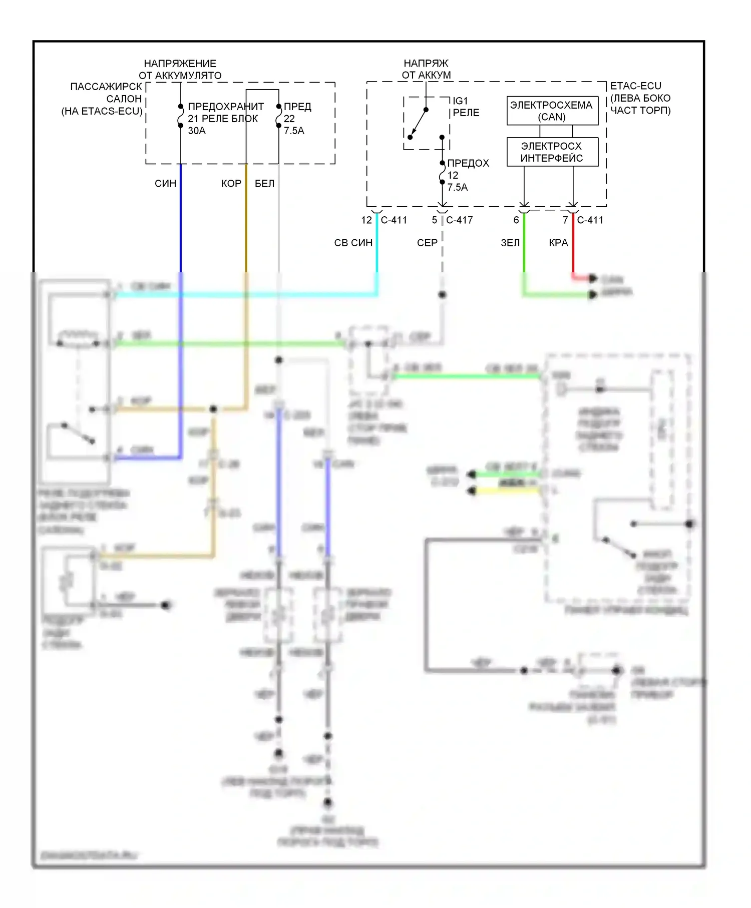 Outlander Mitsubishi III рестайлинг (2014-2015): Электросхема подогрева стекол 
