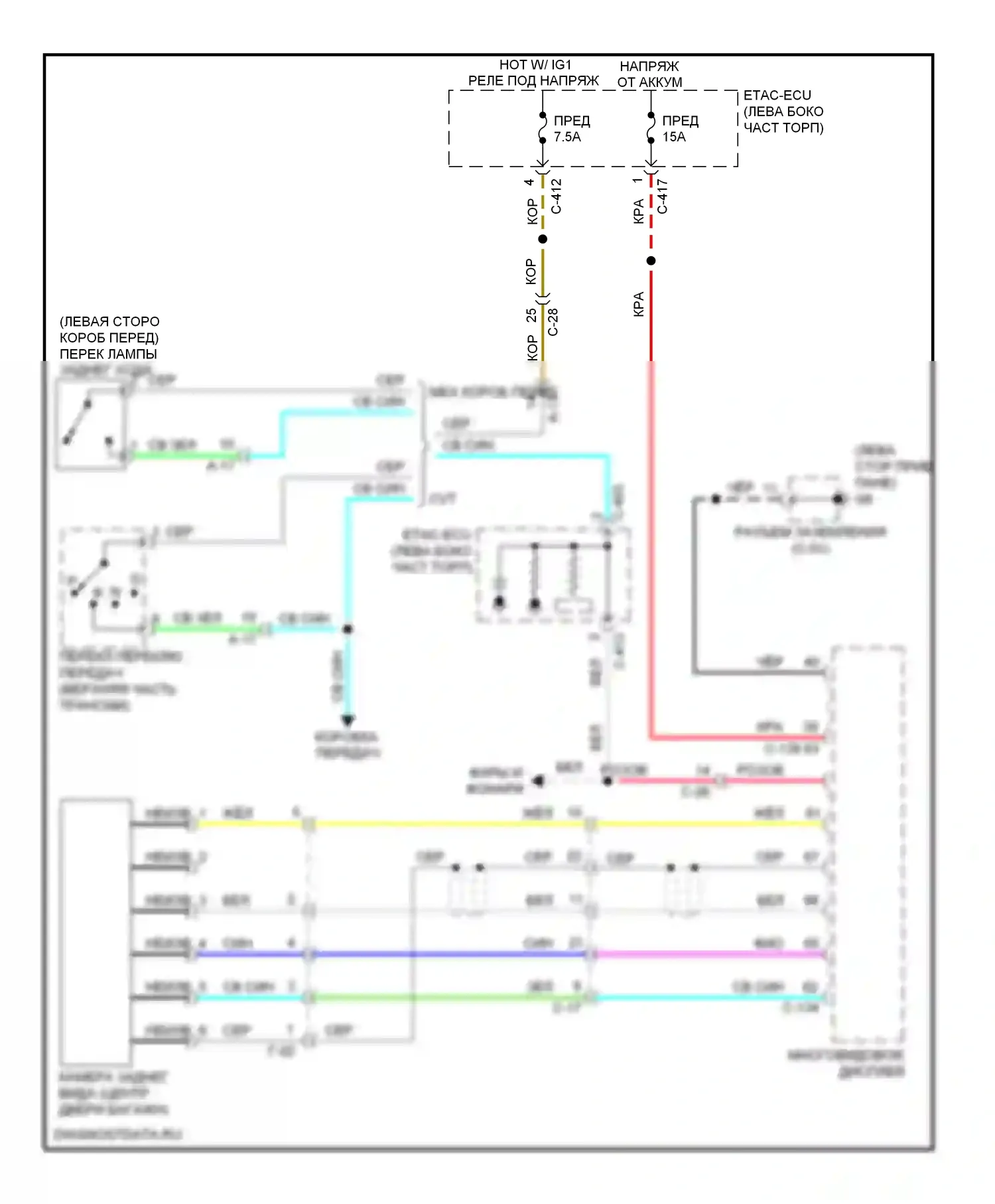 Outlander Mitsubishi III рестайлинг (2014-2015): Электросхема камеры заднего вида, с мультикоммуникацией 