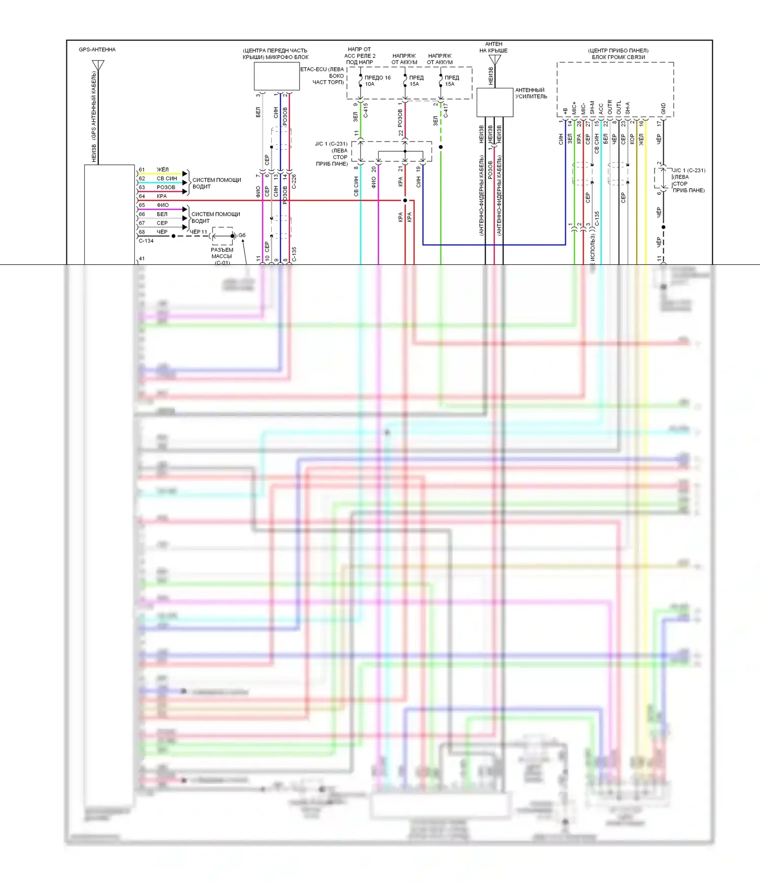 Outlander Mitsubishi III рестайлинг (2014-2015): Электросхема навигации, с усилителем (1 из 3) 