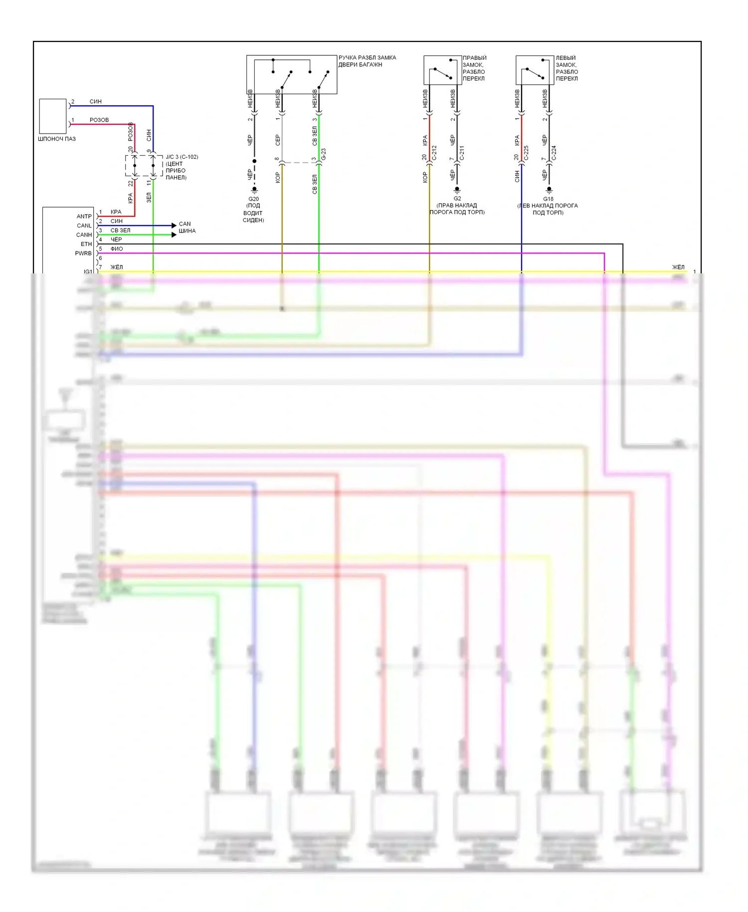 Outlander Mitsubishi III рестайлинг (2014-2015): Электросхема центрального замка, с бесключевым доступом (1 из 4) 