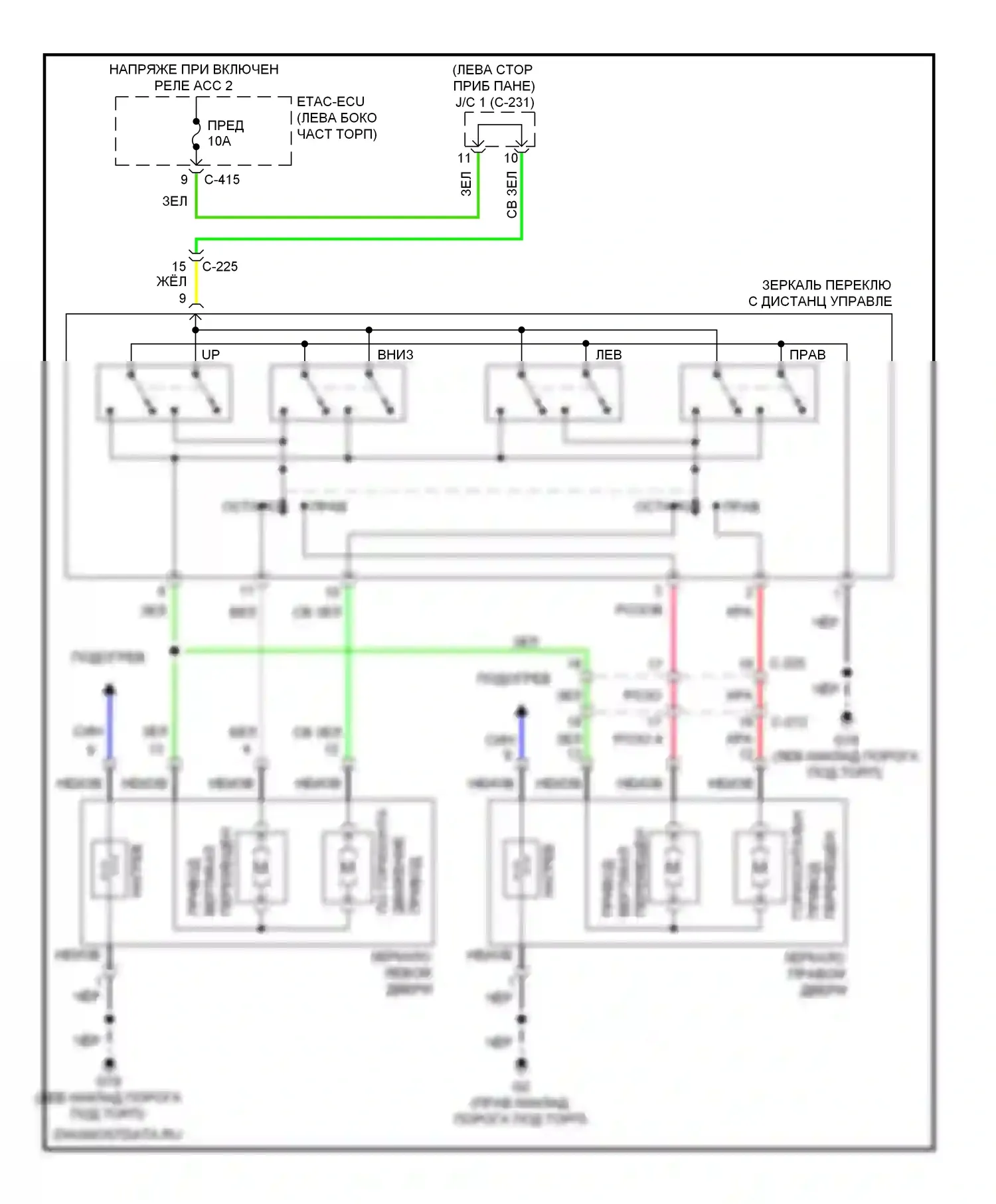 Outlander Mitsubishi III рестайлинг (2014-2015): Электросхема силового зеркала 