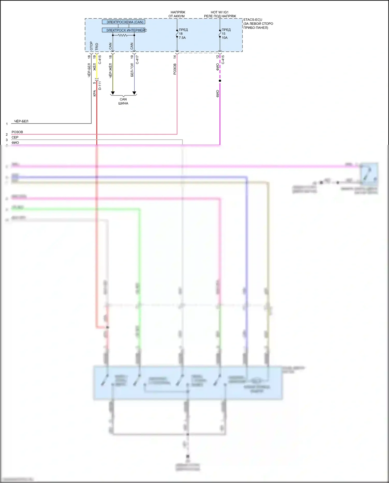 Outlander Mitsubishi III рестайлинг 2 (2015-2018): Электросхема дверей силового багажника (2 из 2) 