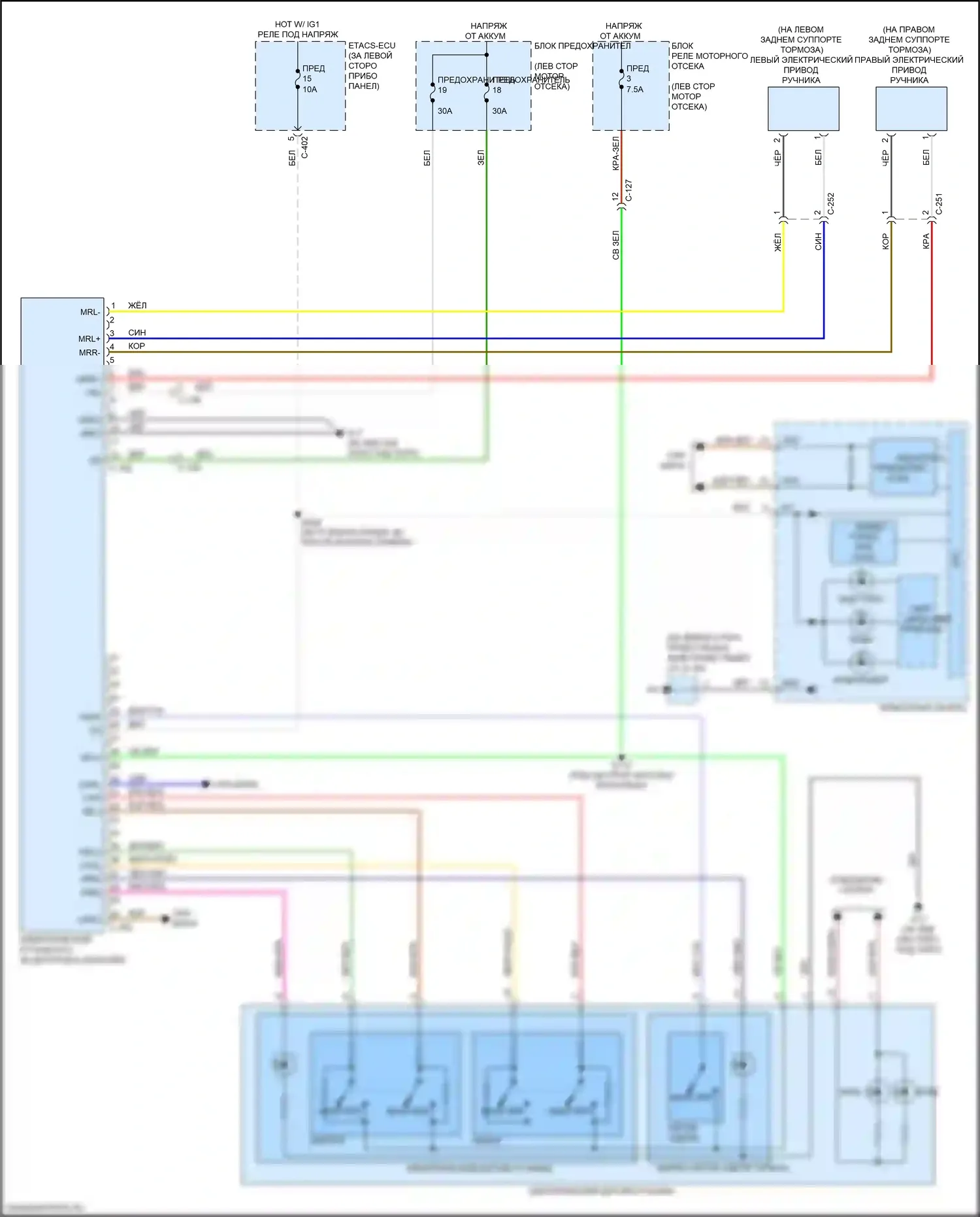 Outlander Mitsubishi III рестайлинг 2 (2015-2018): Электронная электросхема ручника 