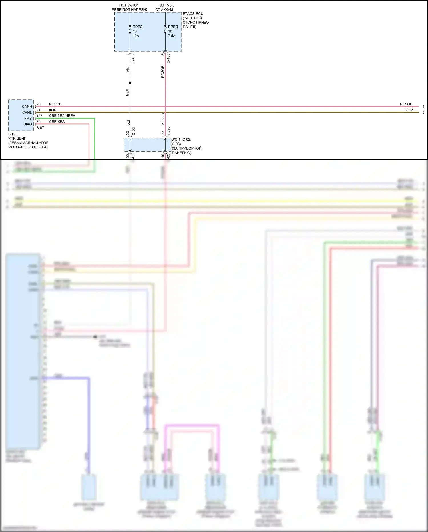 Outlander Mitsubishi III рестайлинг 2 (2015-2018): Can шина электросхема (2 из 3) 