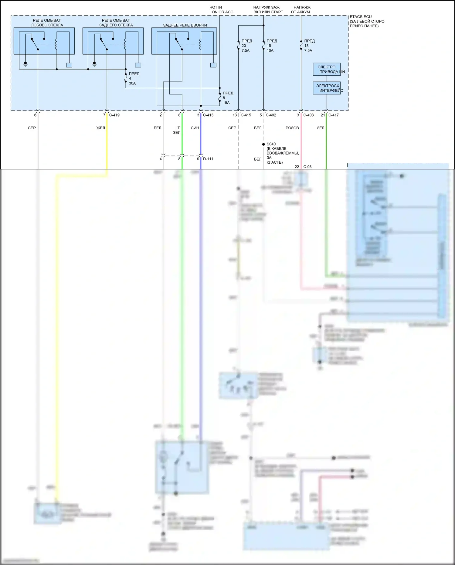 Outlander Mitsubishi III рестайлинг 2 (2015-2018): Электросхема задних дворников и омывателей 