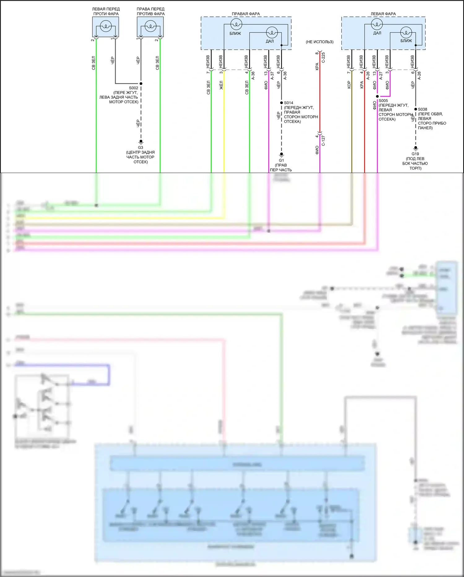 Outlander Mitsubishi III рестайлинг 2 (2015-2018): Электросхема фар, без светодиодных фар (2 из 2) 