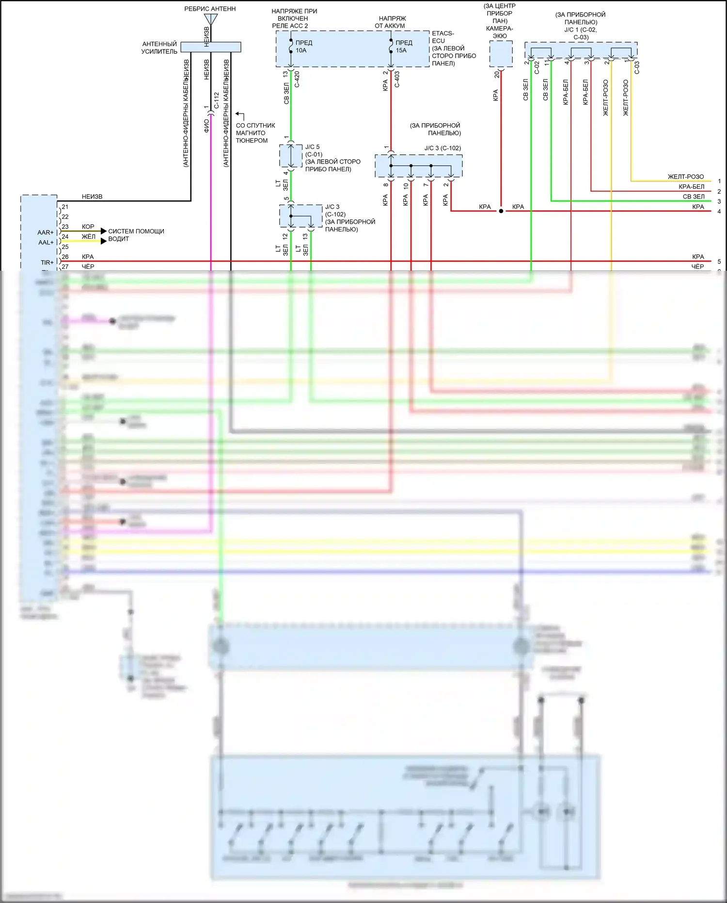 Outlander Mitsubishi III рестайлинг 2 (2015-2018): Электросхема магнитолы, без системы мультисвязи, без усилителя (1 из 2) 