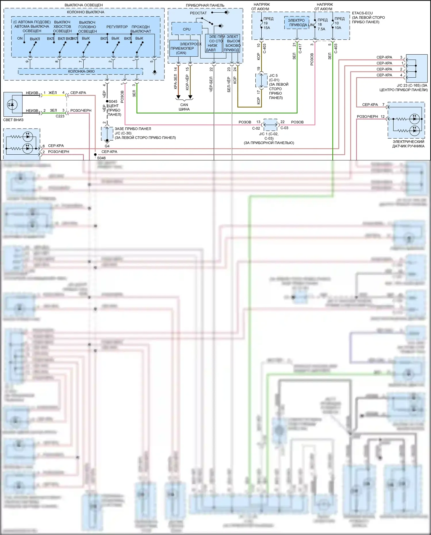 Outlander Mitsubishi III рестайлинг 2 (2015-2018): Электросхема подсветки приборной панели 