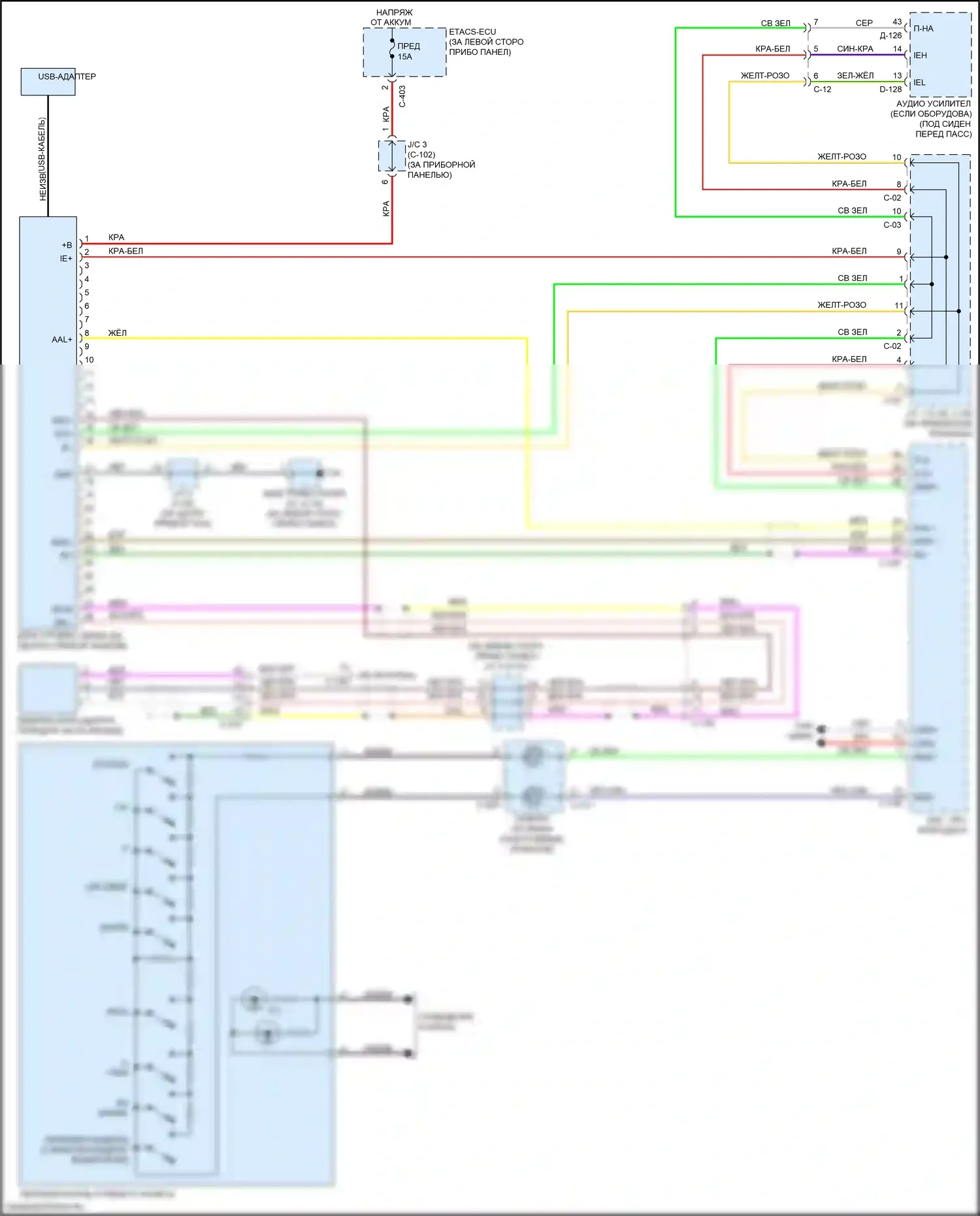 Outlander Mitsubishi III рестайлинг 2 (2015-2018): Электросхема блока громкоговорящей связи, без многоканальной связи 