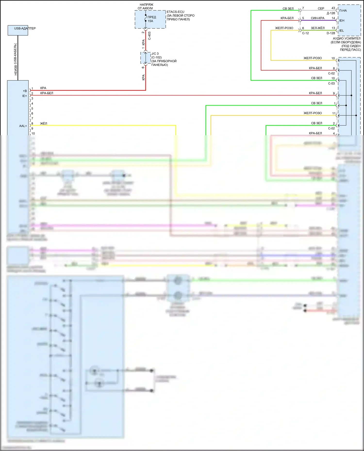Outlander Mitsubishi III рестайлинг 2 (2015-2018): Электросхема блока громкоговорящей связи, с мультикоммуникацией 