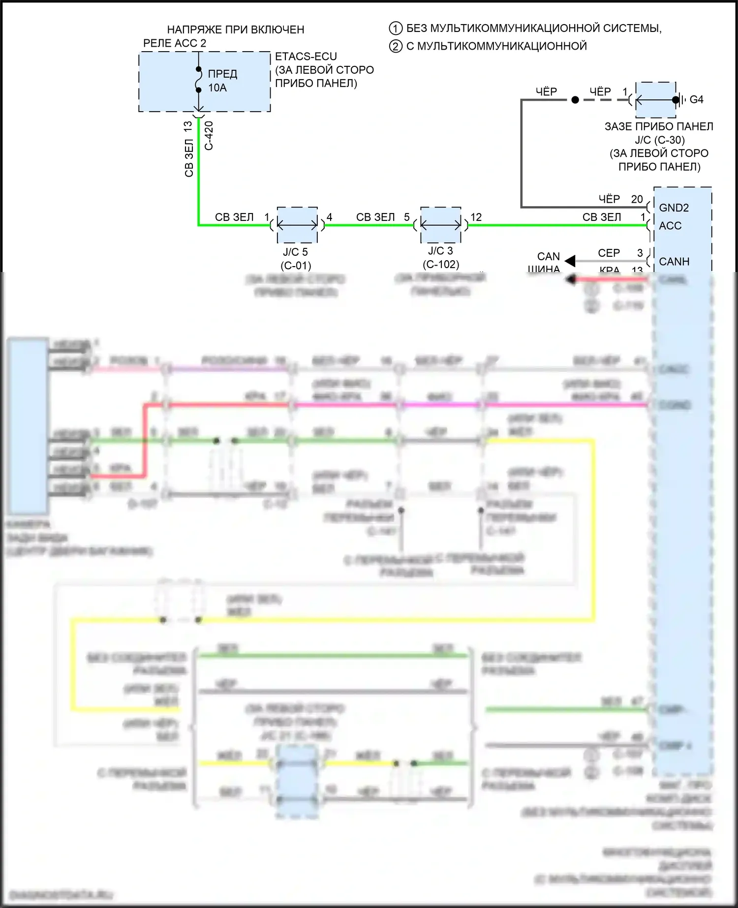 Outlander Mitsubishi III рестайлинг 2 (2015-2018): Электросхема камеры заднего вида 