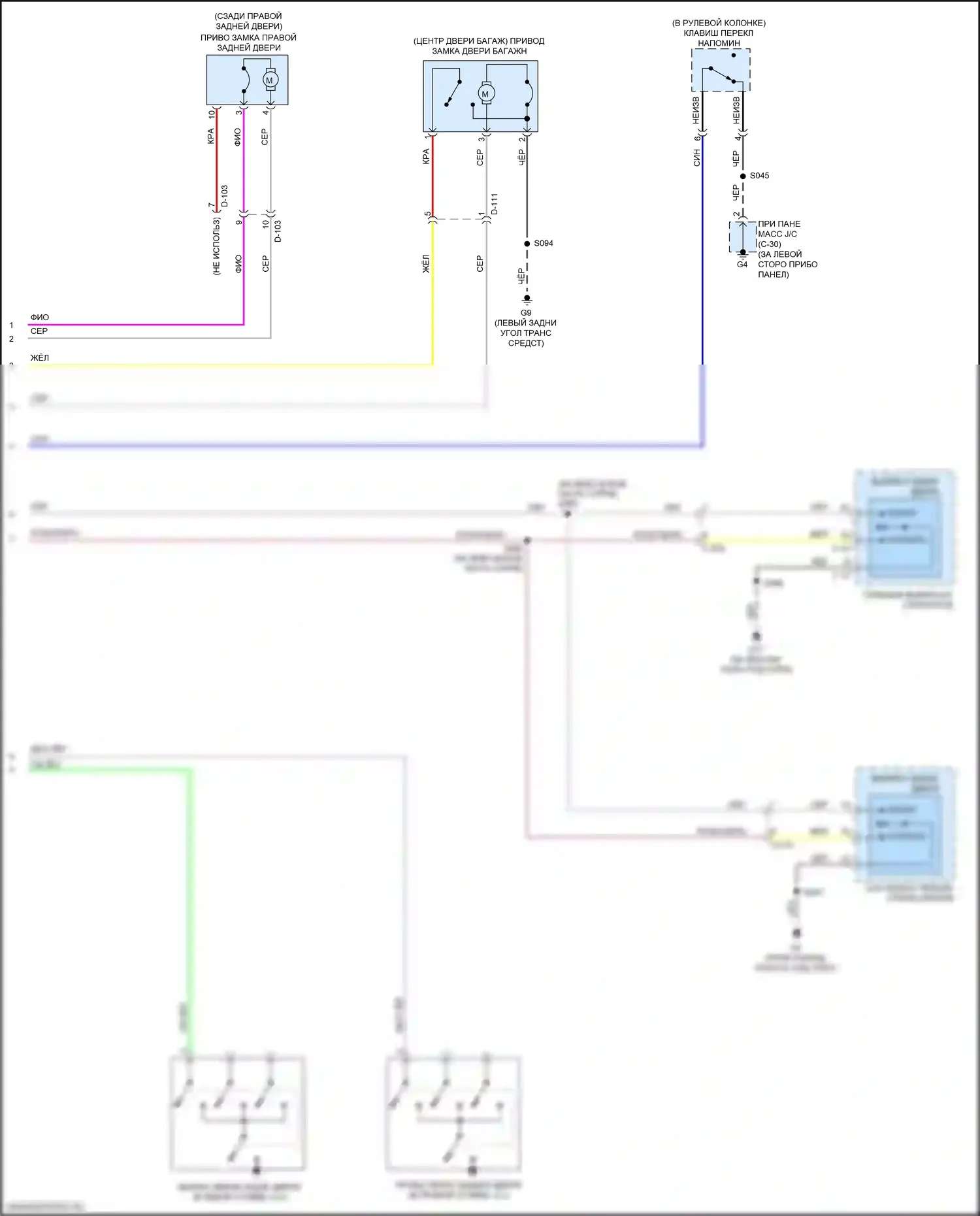 Outlander Mitsubishi III рестайлинг 2 (2015-2018): Электросхема центрального замка, без ключа (2 из 2) 
