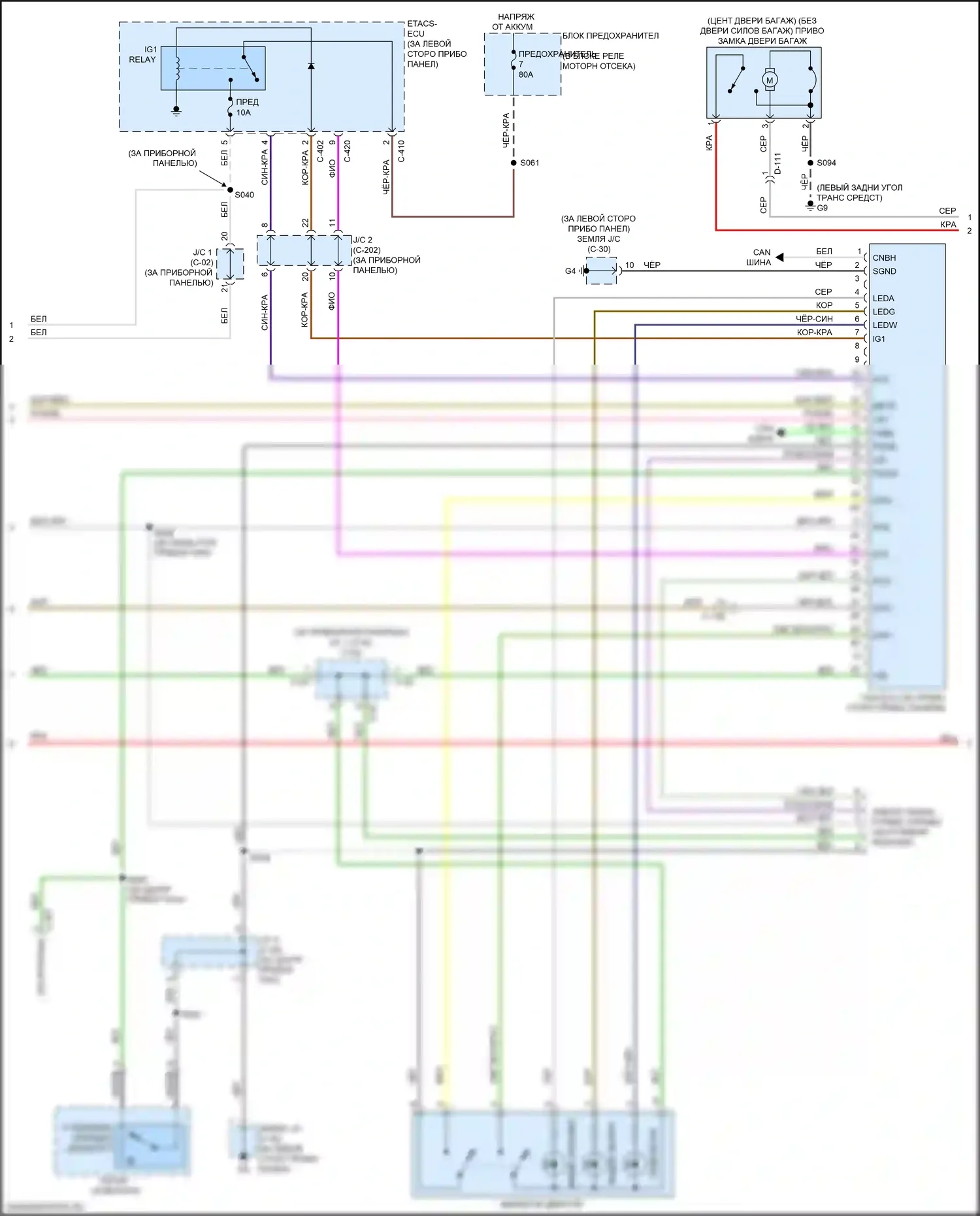 Outlander Mitsubishi III рестайлинг 2 (2015-2018): Электросхема центрального замка, с бесключевым доступом (3 из 4) 