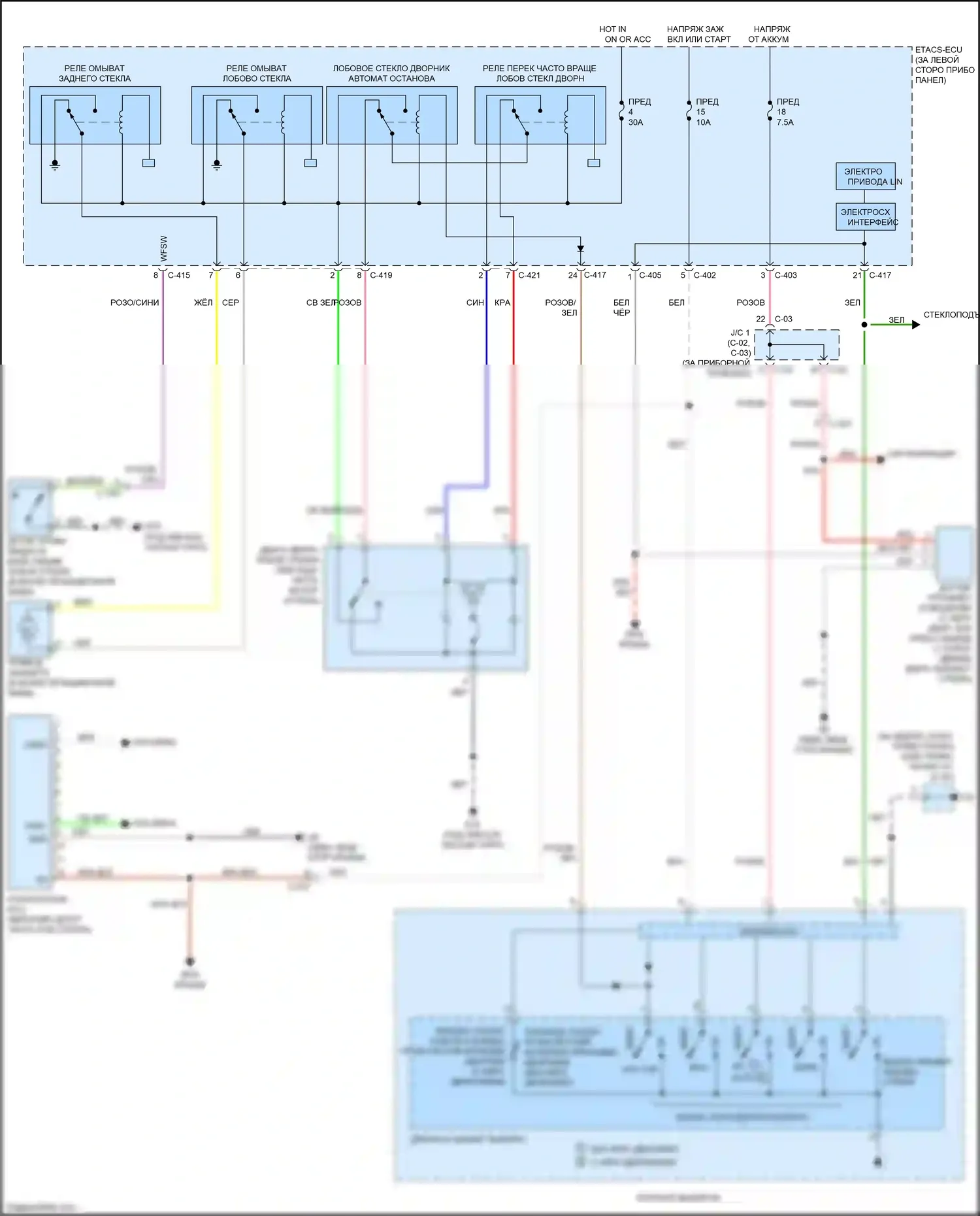 Outlander Mitsubishi III рестайлинг 3 (2018-2024): Электросхема передних дворников и омывателей 