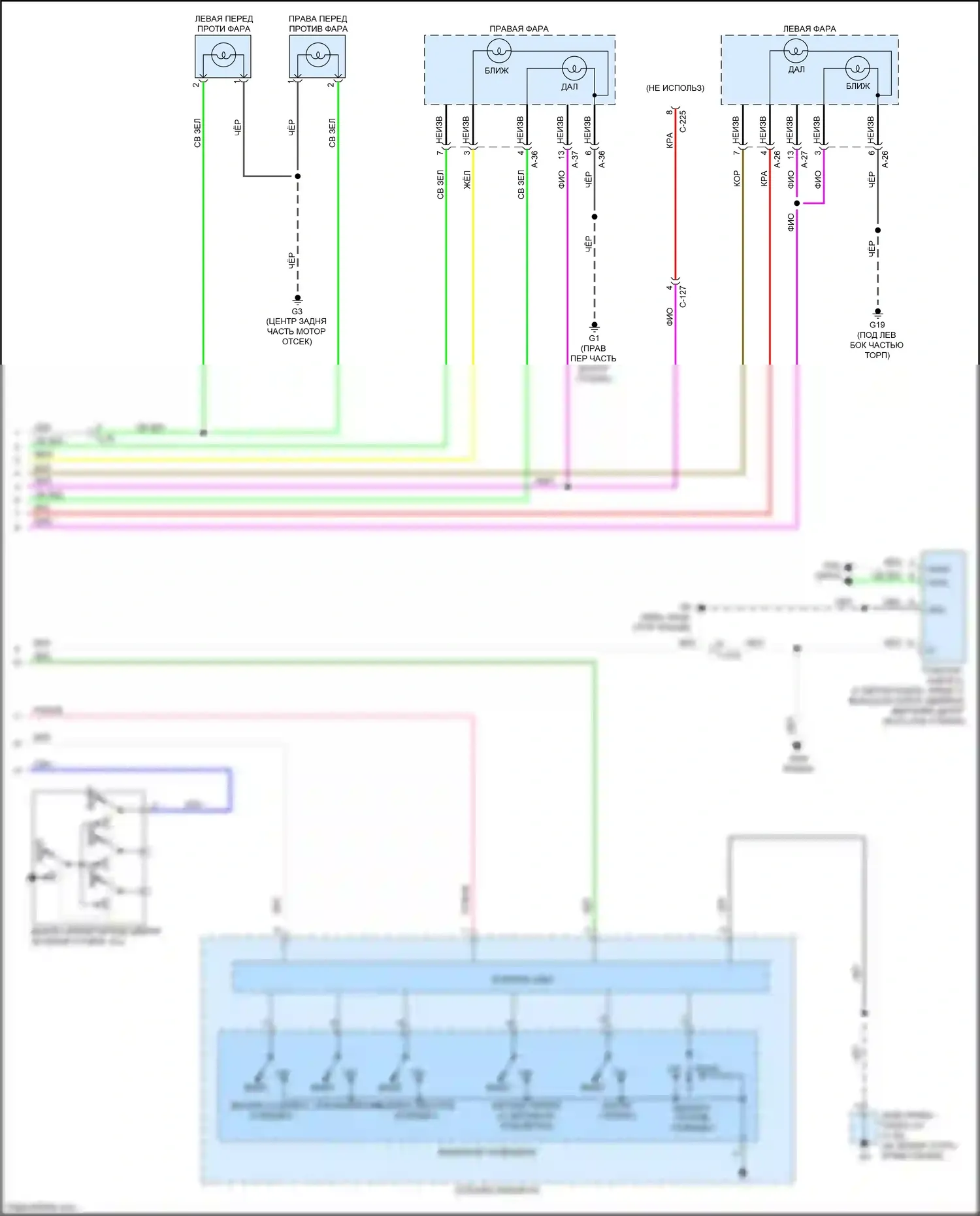 Outlander Mitsubishi III рестайлинг 3 (2018-2024): Электросхема фар, без светодиодных фар (2 из 2) 
