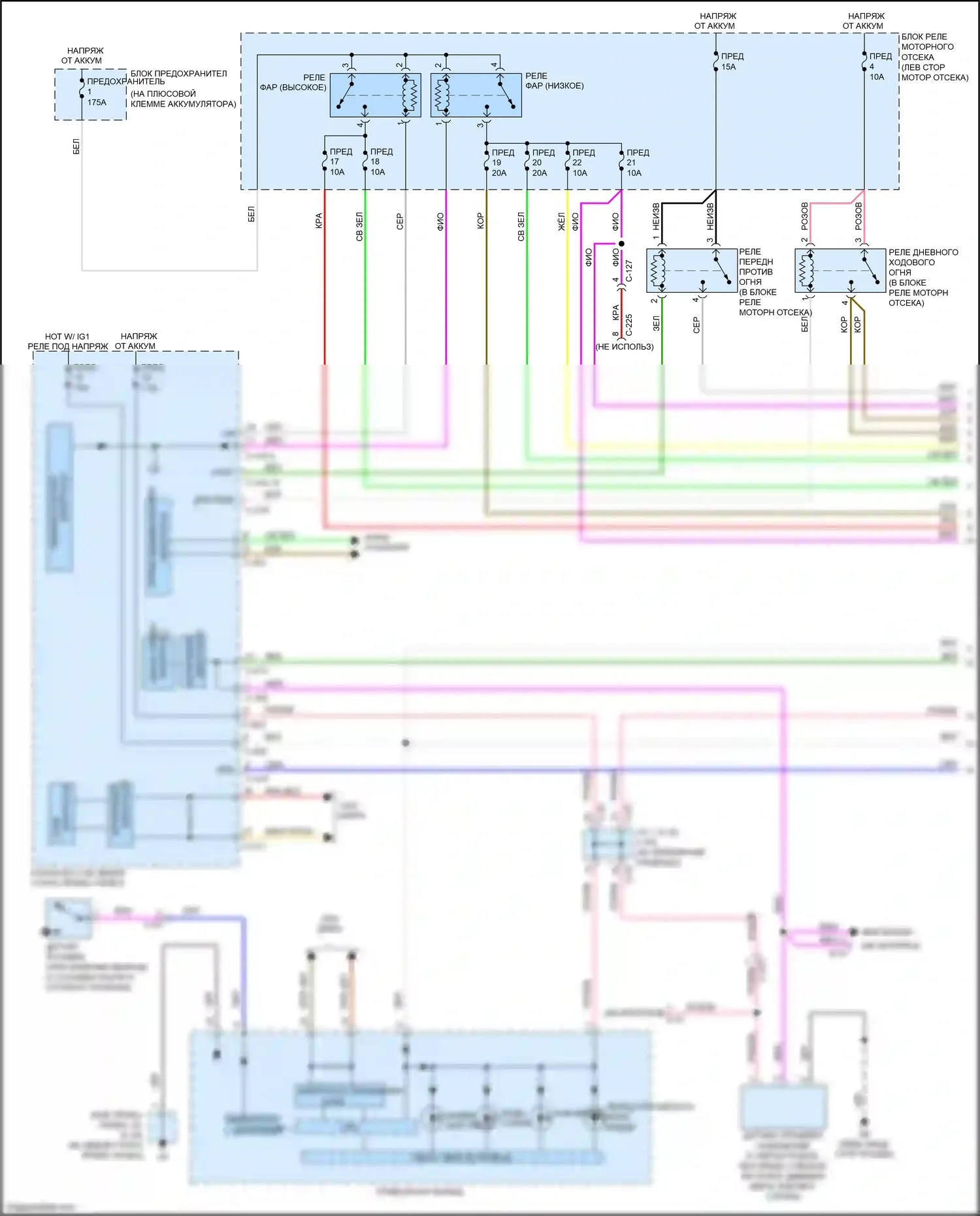 Outlander Mitsubishi III рестайлинг 3 (2018-2024): Электросхема фар, со светодиодными фарами (1 из 2) 