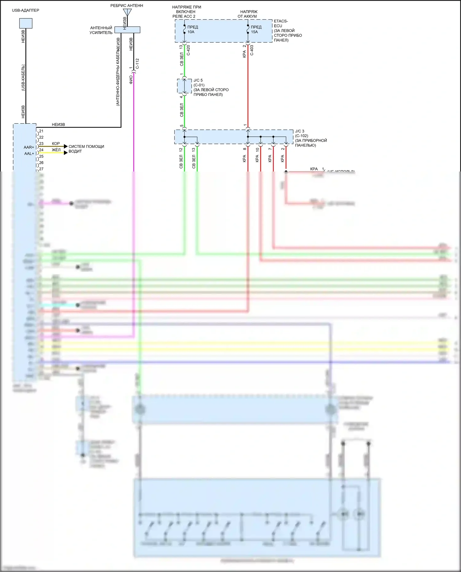 Outlander Mitsubishi III рестайлинг 3 (2018-2024): Электросхема основной магнитолы (1 из 2) 