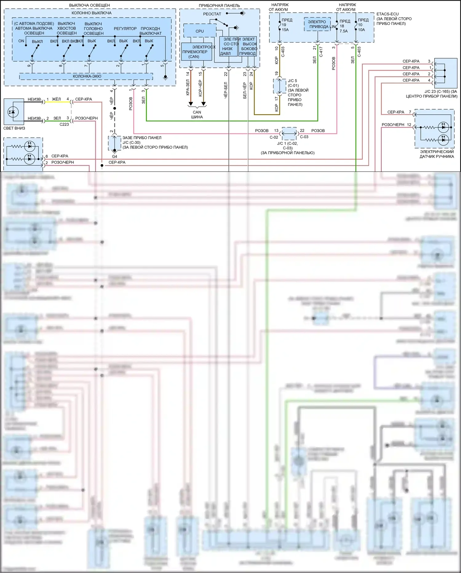 Outlander Mitsubishi III рестайлинг 3 (2018-2024): Электросхема подсветки приборной панели 