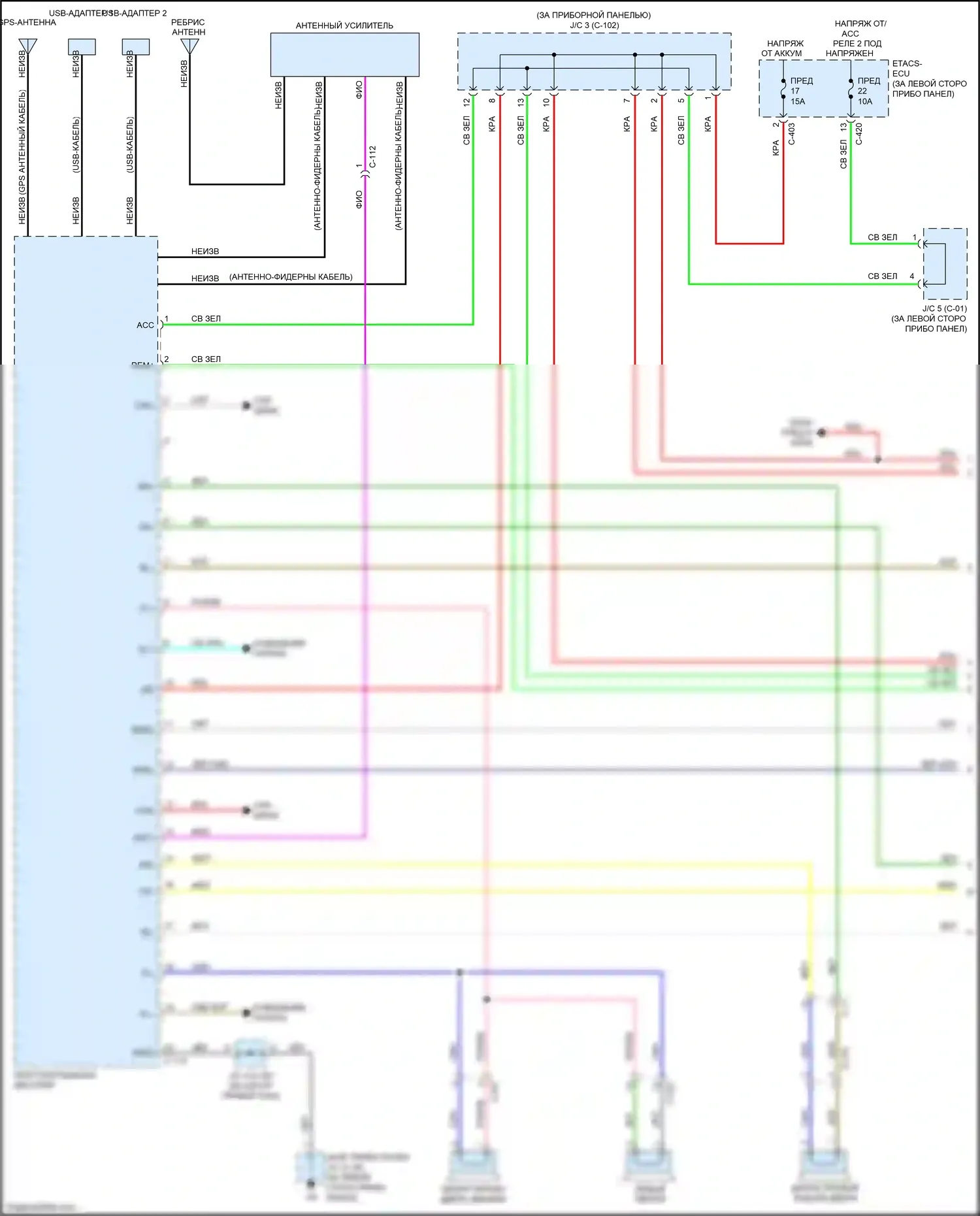 Outlander Mitsubishi III рестайлинг 3 (2018-2024): Электросхема навигации, без усилителя (1 из 4) 