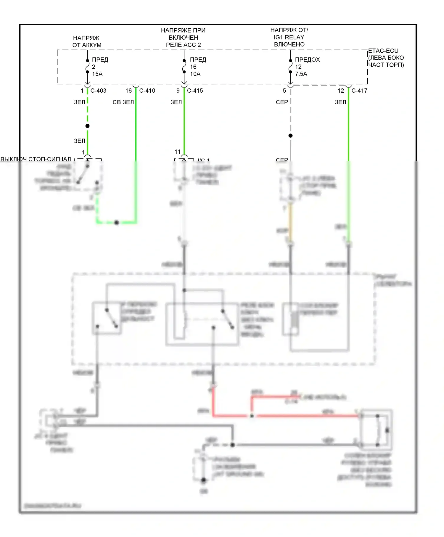 Outlander Mitsubishi III (2012-2015): Электросхема блокировки селектора 