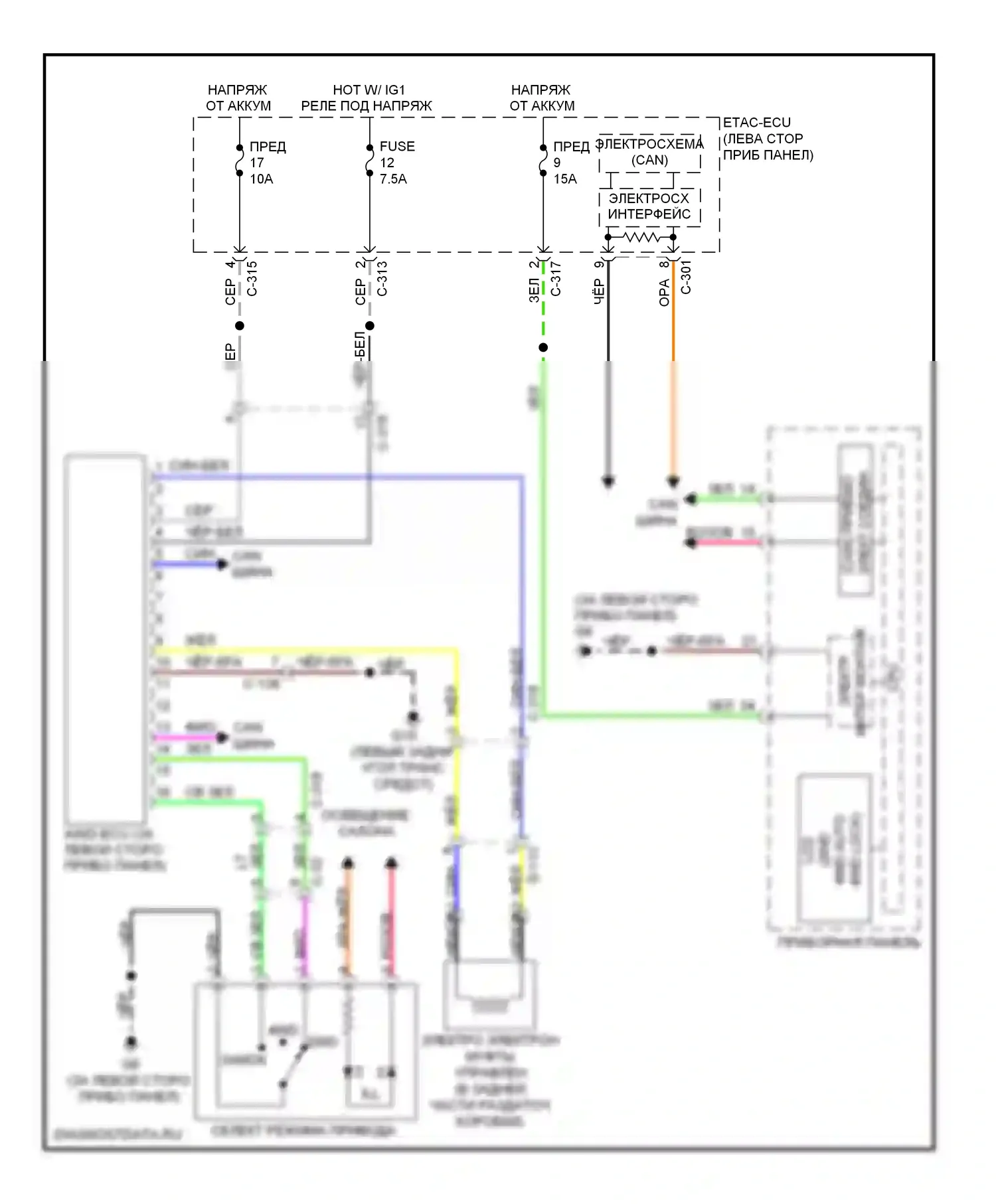 Outlander Mitsubishi III (2012-2015): 2.4l, электросхема awd 
