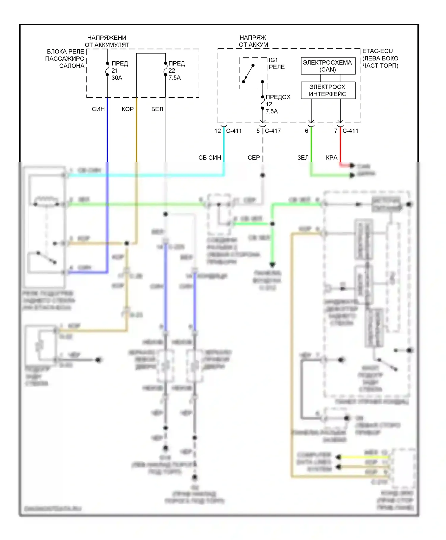 Outlander Mitsubishi III (2012-2015): Электросхема подогрева стекол 