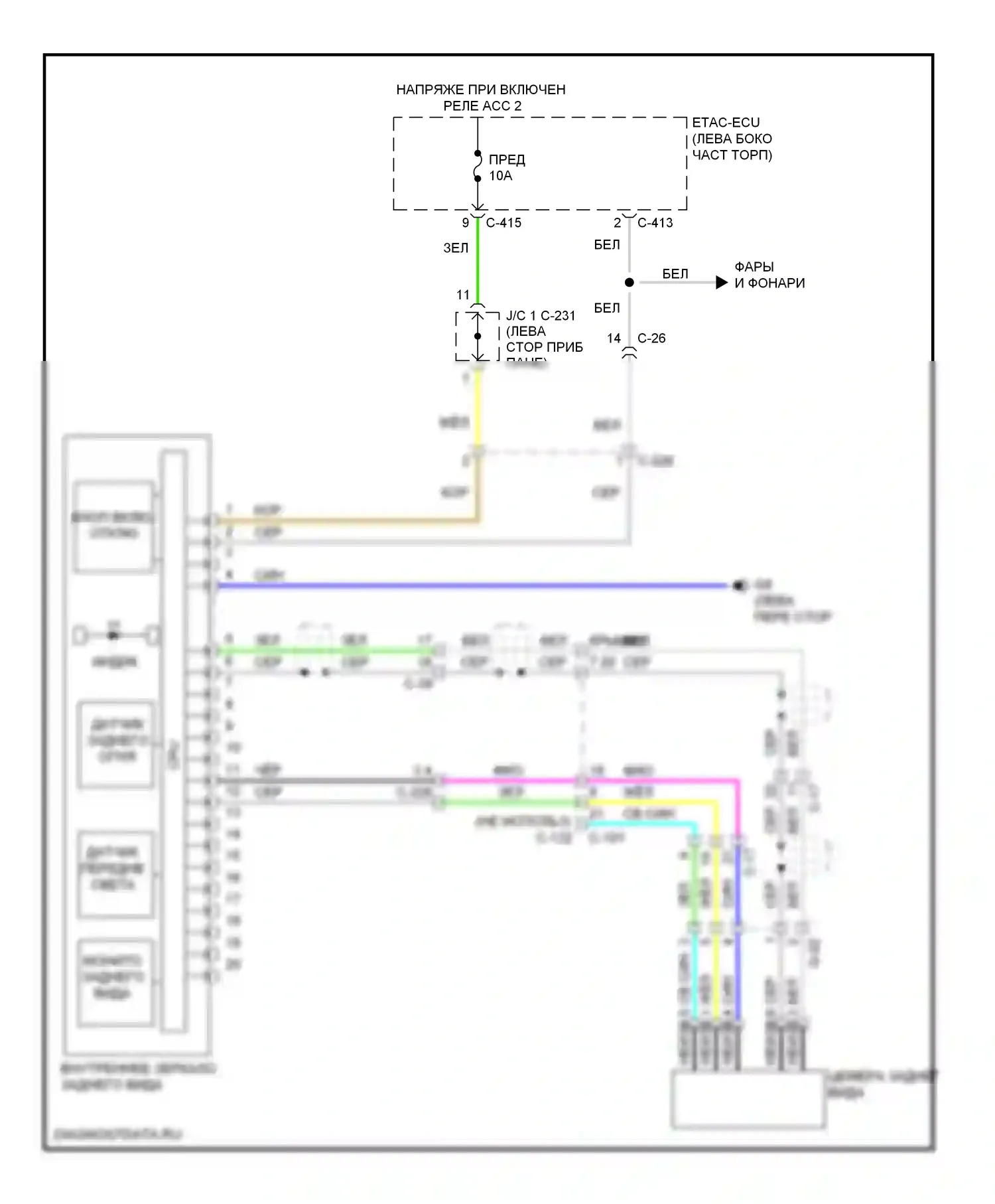 Outlander Mitsubishi III (2012-2015): Электросхема камеры заднего вида, без мультикоммуникаций 
