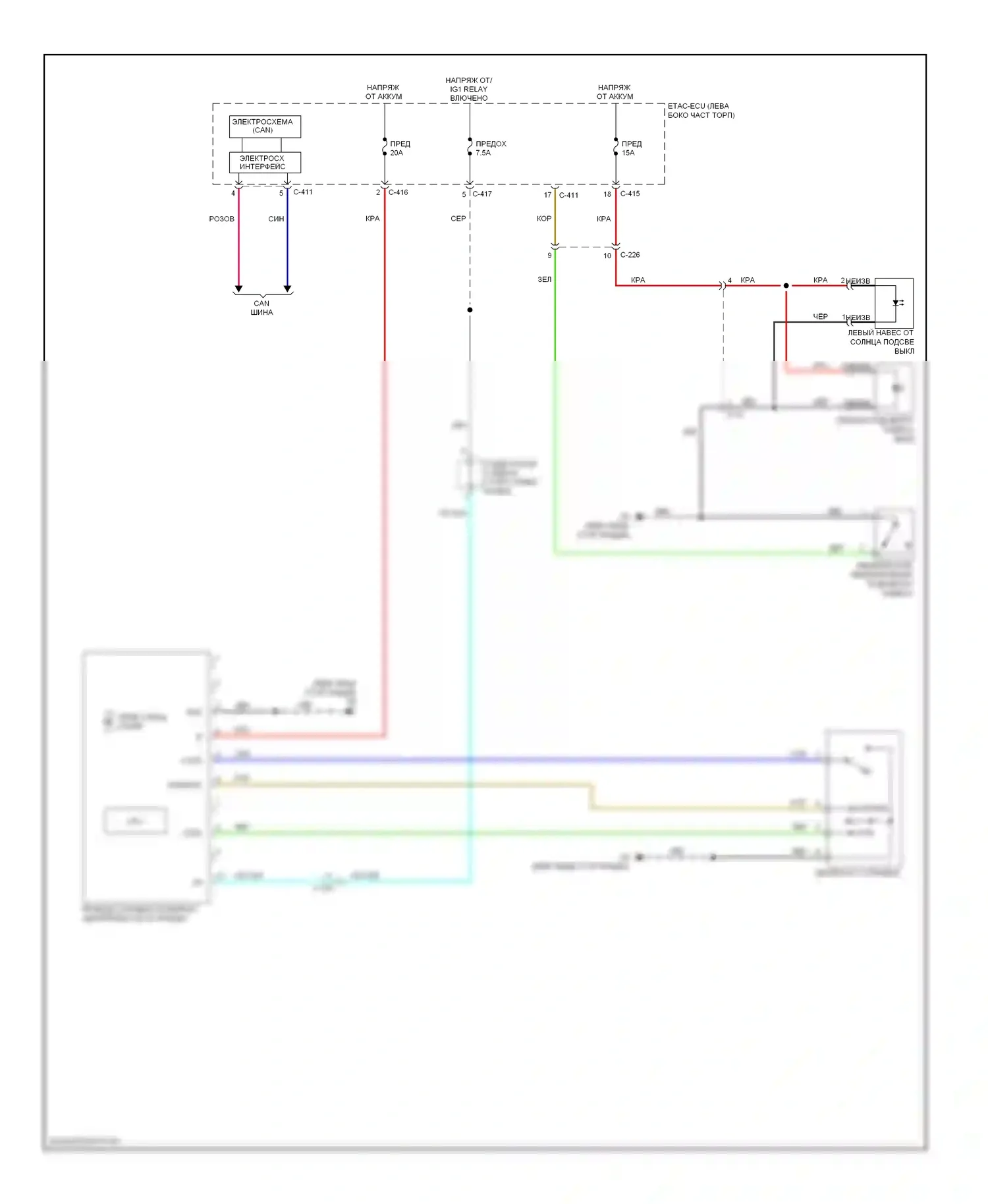 Outlander Mitsubishi III (2012-2015): Электросхема складной крыши/люка 