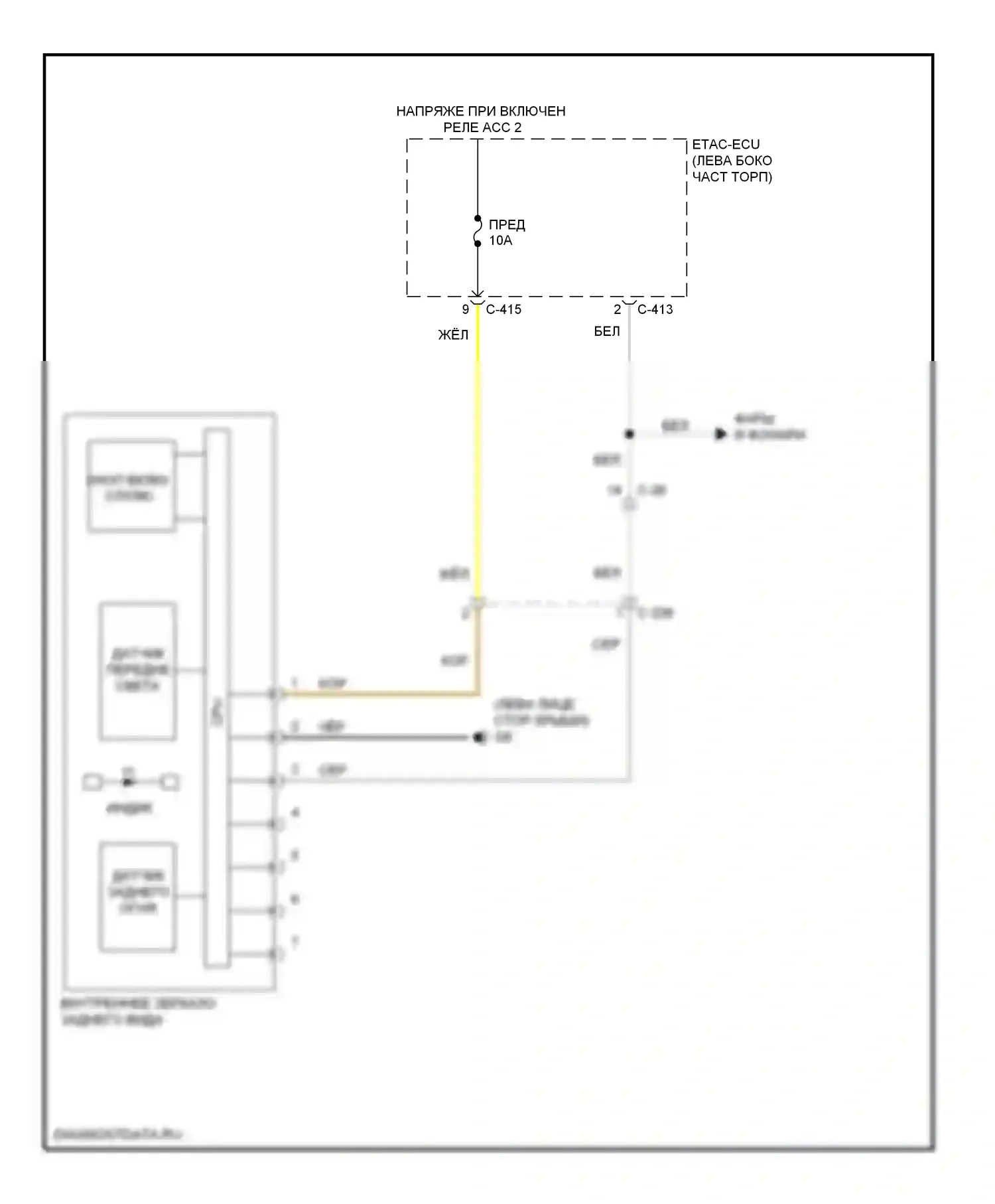 Outlander Mitsubishi III (2012-2015): Автоматическая электросхема дневного/ночного зеркала, без камеры заднего вида 