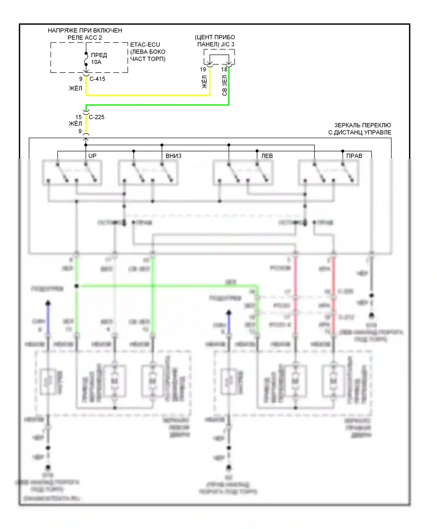Outlander Mitsubishi III (2012-2015): Электросхема силового зеркала 