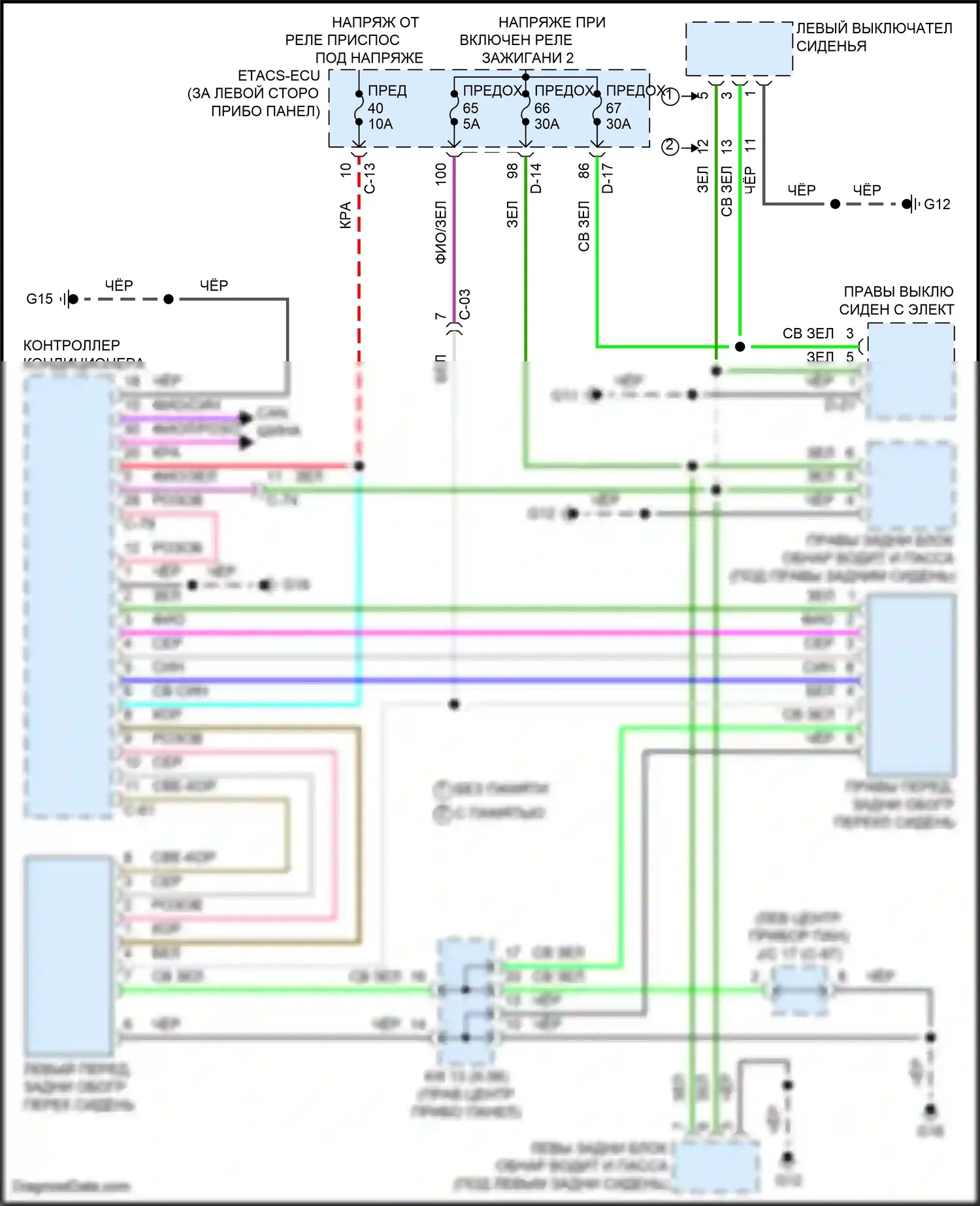 Outlander Mitsubishi IV (2021-2024): Электросхема обогреваемых сидений 