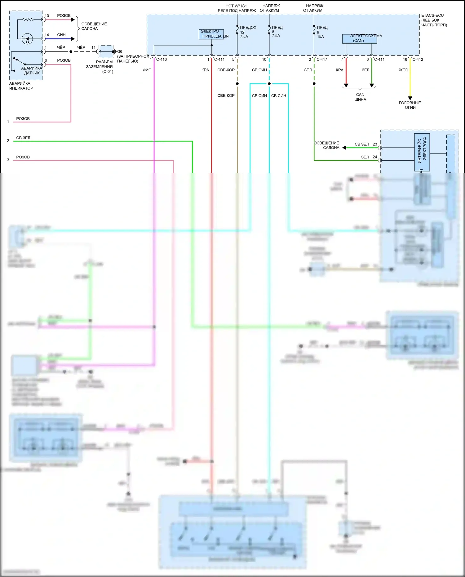 RVR Mitsubishi III рестайлинг 3 (2019-2024): Электросхема фар и фонарей (2 из 2) 