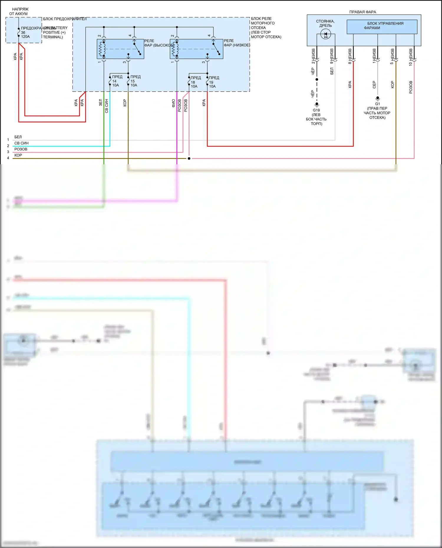 RVR Mitsubishi III рестайлинг 3 (2019-2024): Электросхема фар, с разрядкой высокой интенсивности (2 из 2) 