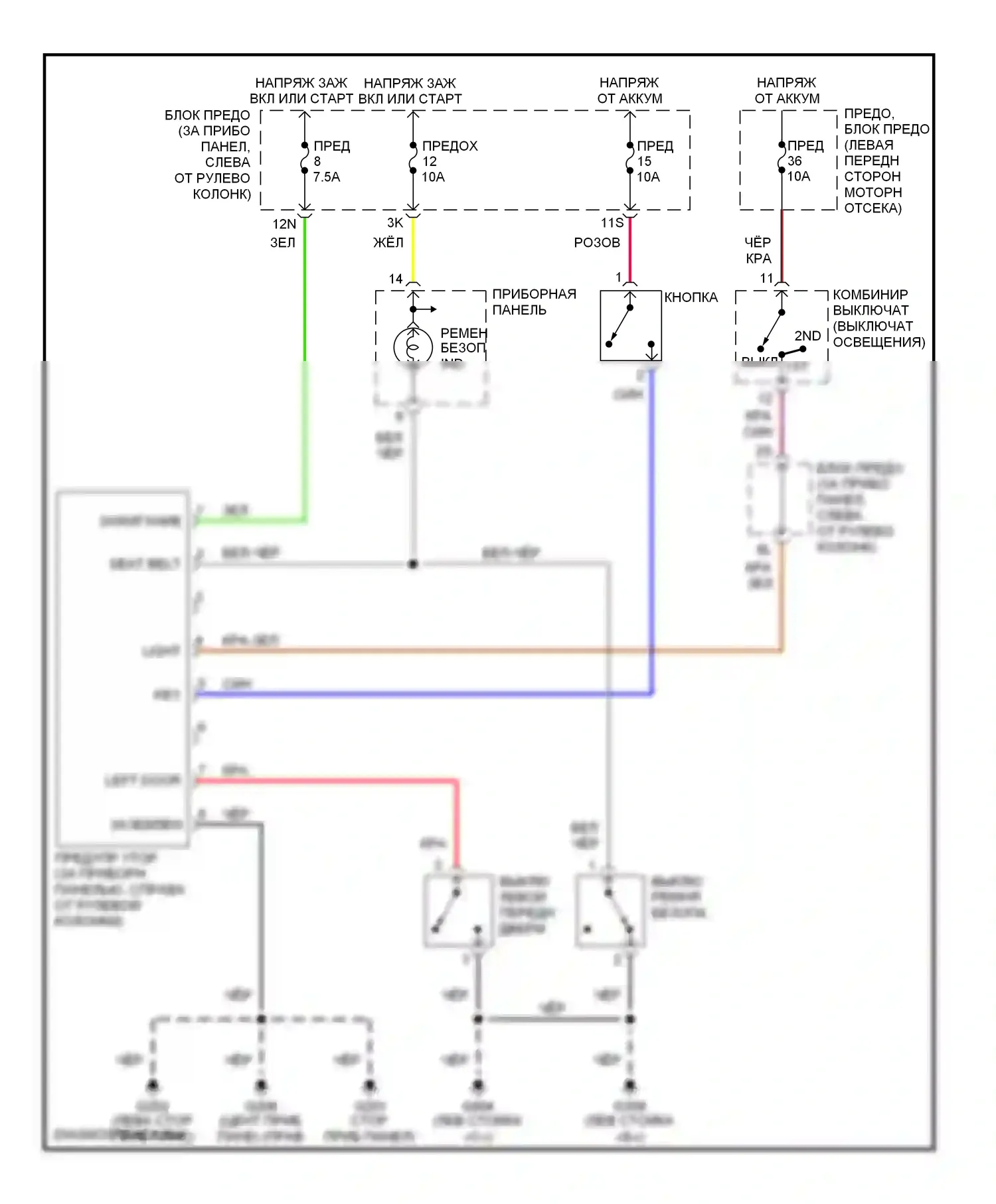 200SX Nissan S14 (1993-2000): Электросхемы системы сигнализации, без центрального замка 