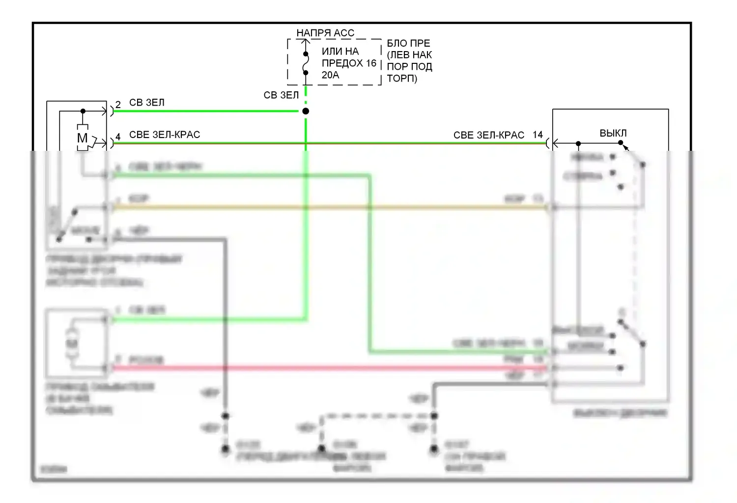 240SX Nissan S14 (1994-1999): 2-ступенчатая электросхема дворников и омывателей 
