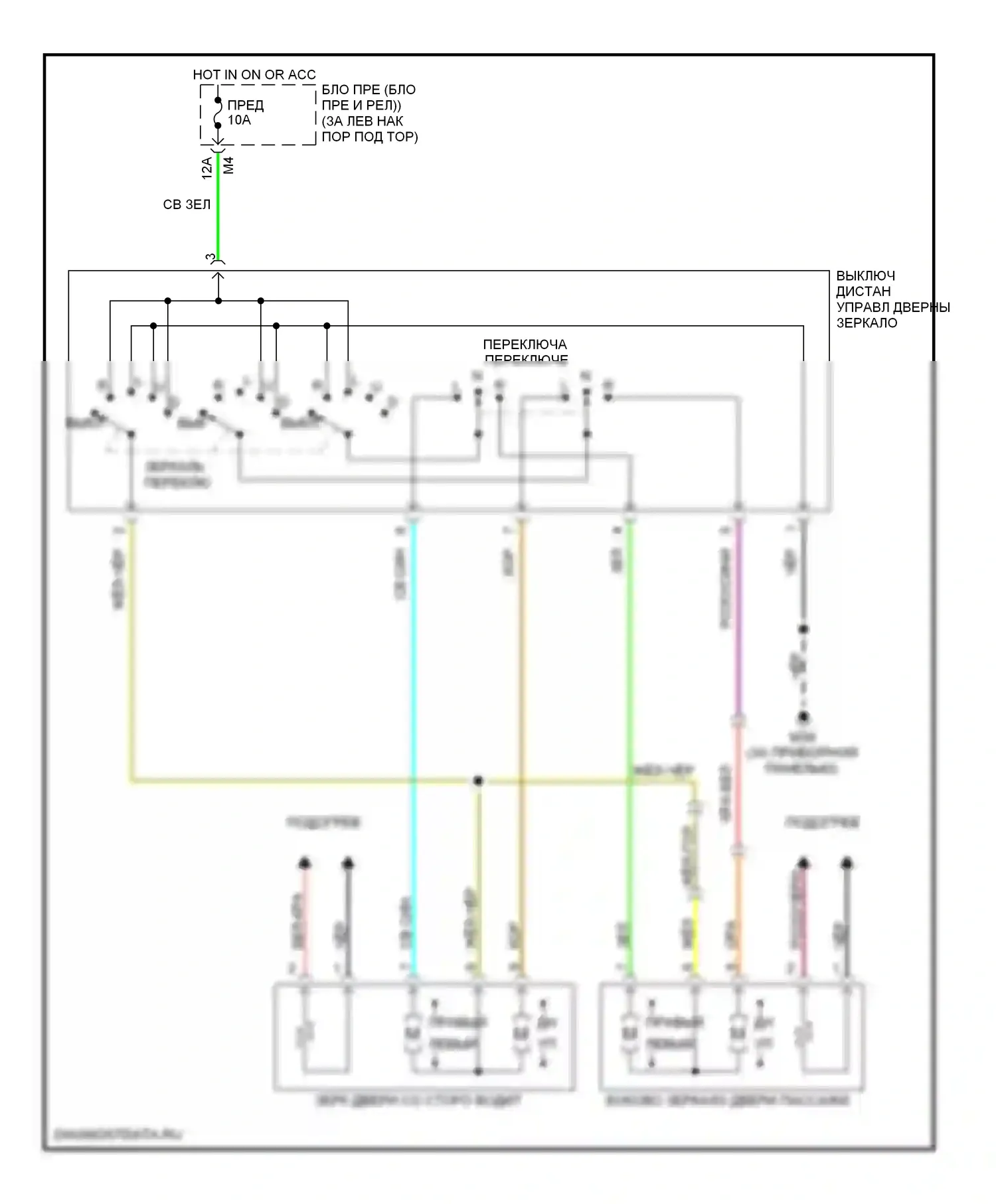 350Z Nissan I рестайлинг (2005-2009): Электросхема силового зеркала 