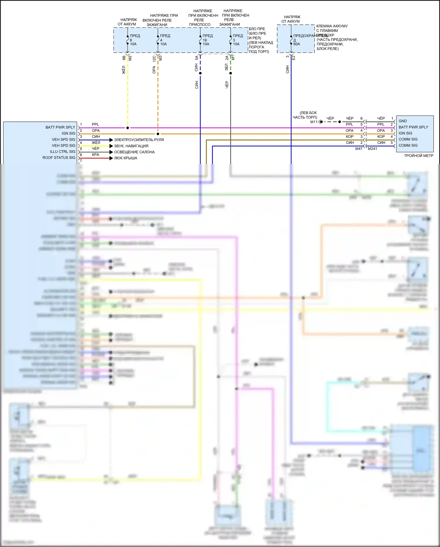 370Z Nissan I рестайлинг (2012-2020): Электросхема приборной панели (1 из 2) 