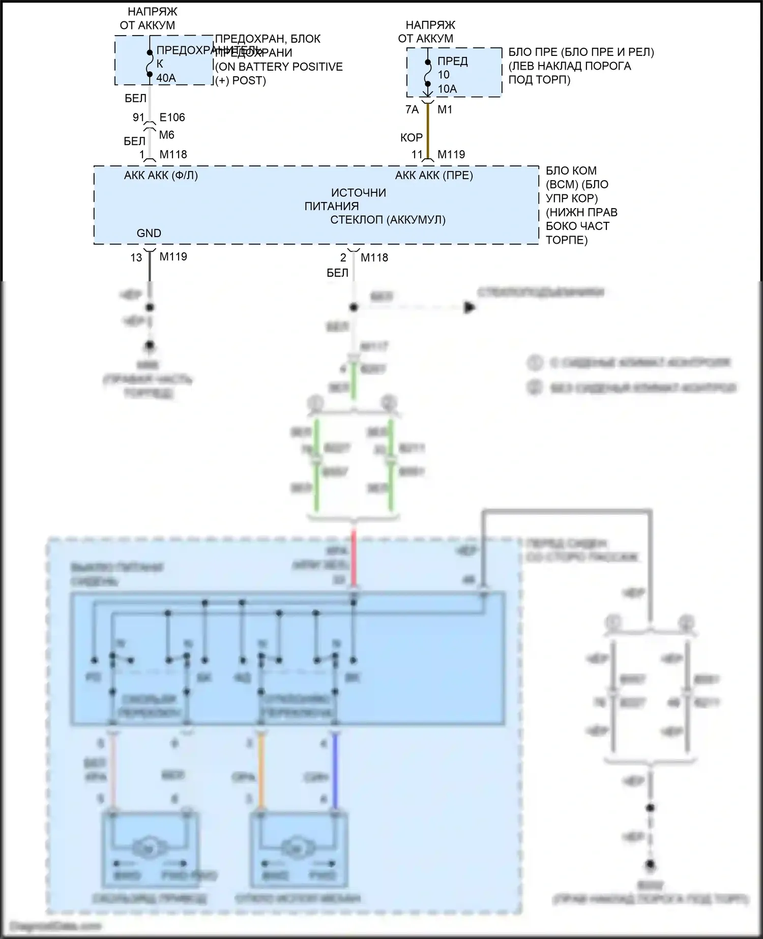 370Z Nissan I рестайлинг (2012-2020): Электросхема сиденья питания для пассажиров 