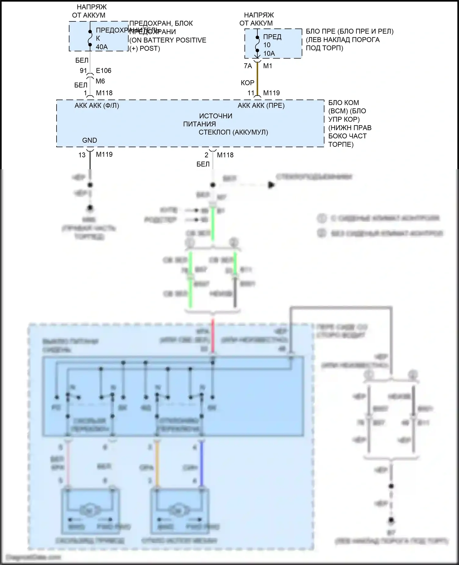 370Z Nissan I рестайлинг (2012-2020): Питание водительского сиденья электросхема 