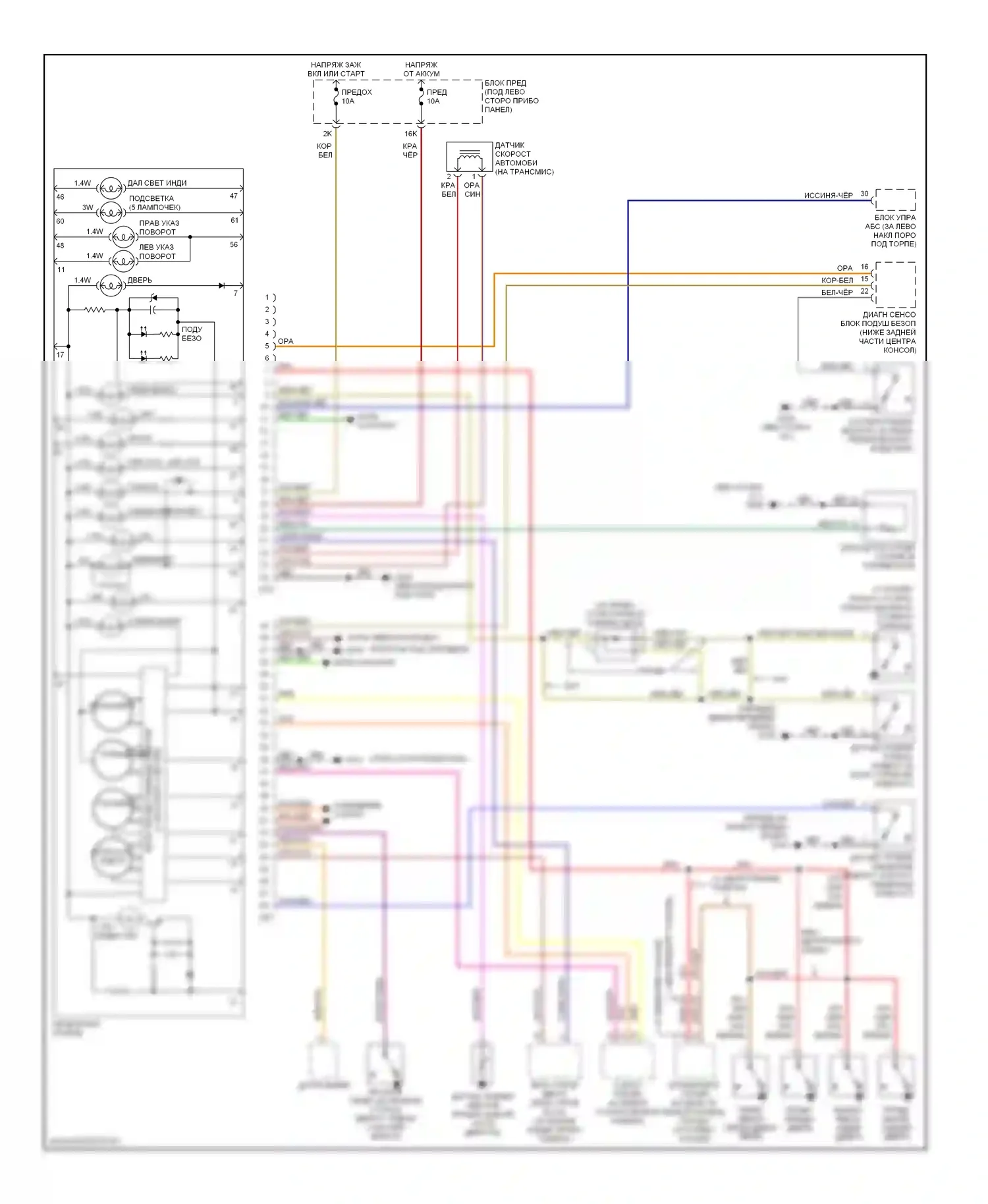Altima Nissan L30 рестайлинг (1999-2001): Электросхема приборной панели 