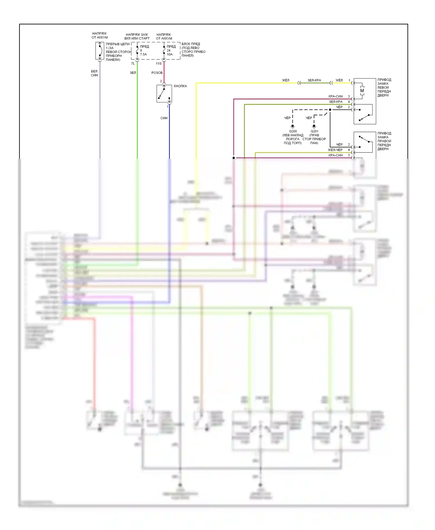 Altima Nissan L30 (1997-1999): Электросхема замка силовой двери 