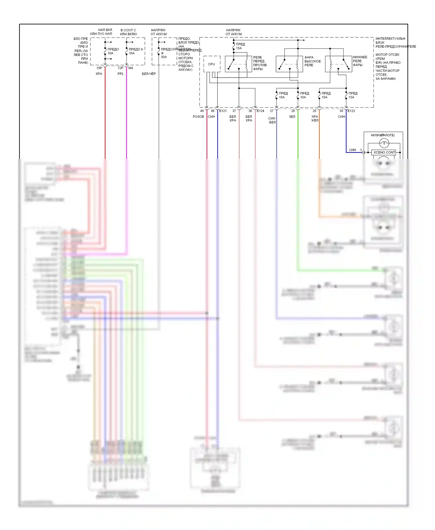 Altima Nissan L31 рестайлинг (2004-2006): Электросхема фар, без дрели 