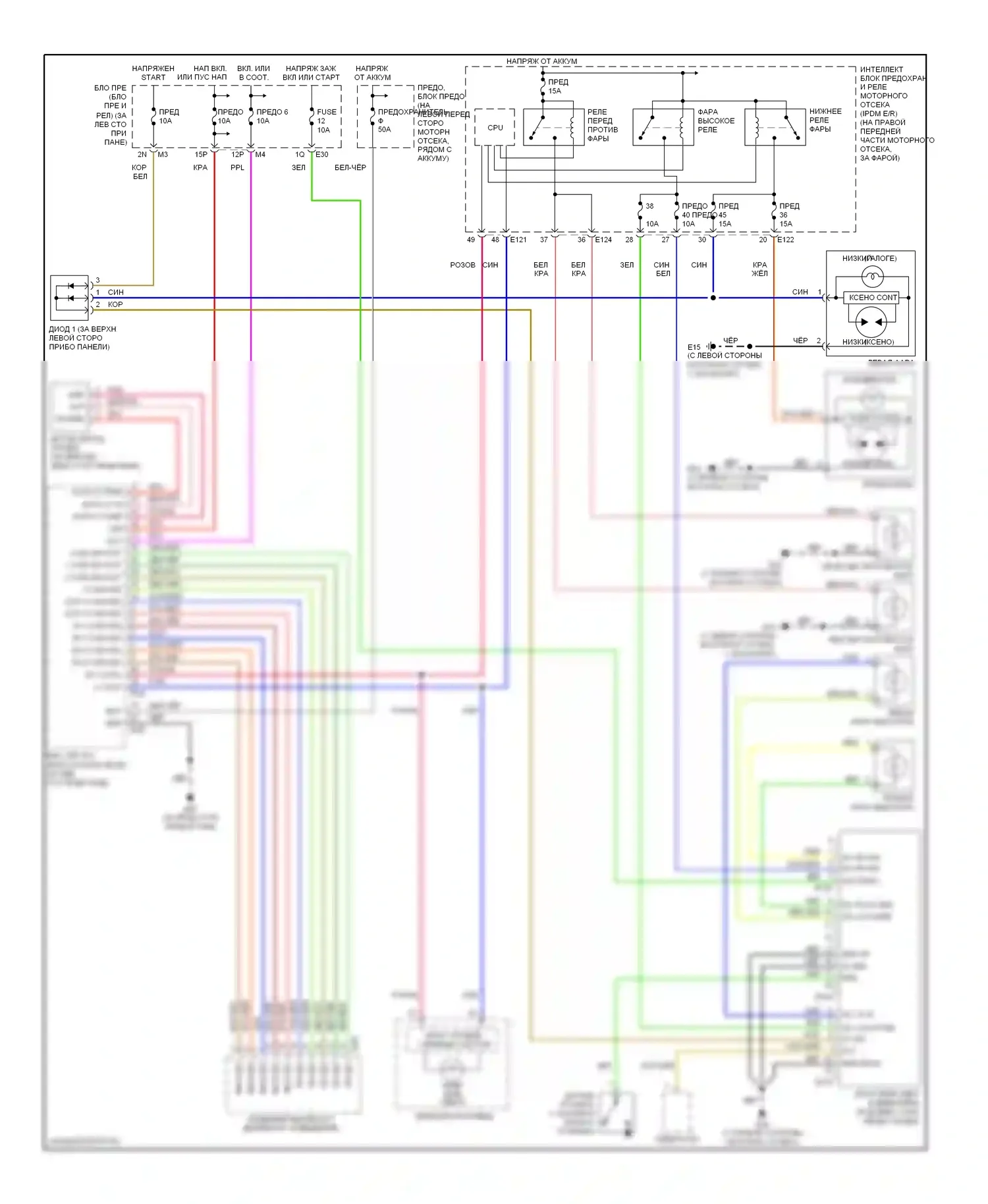 Altima Nissan L31 рестайлинг (2004-2006): Электросхема фар, с дрелью 